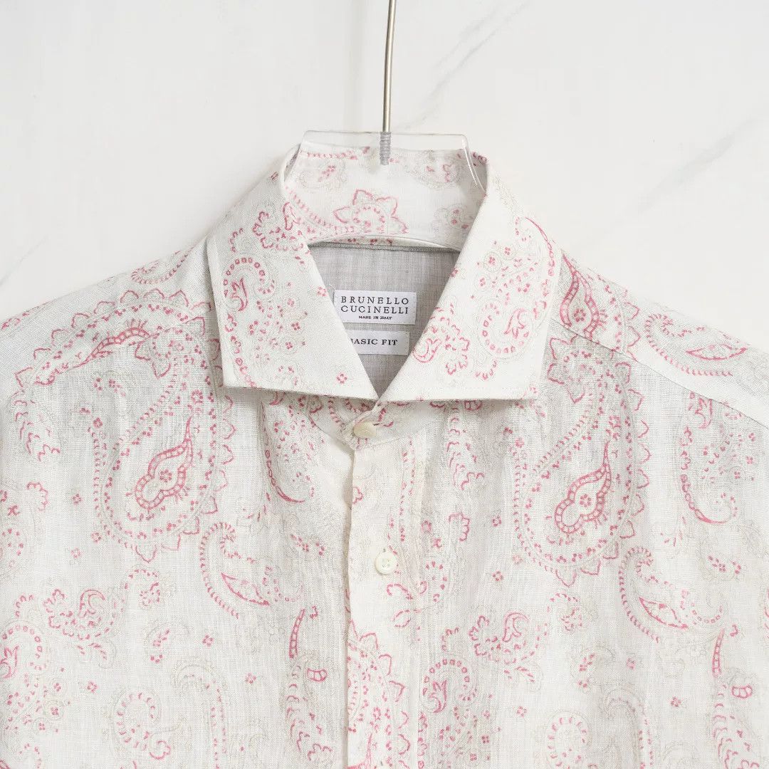 Brunello Cucinelli Brunello Cucinelli Men's Cashew Print Linen Shirt Size US M / EU 48-50 / 2 - 2 Thumbnail