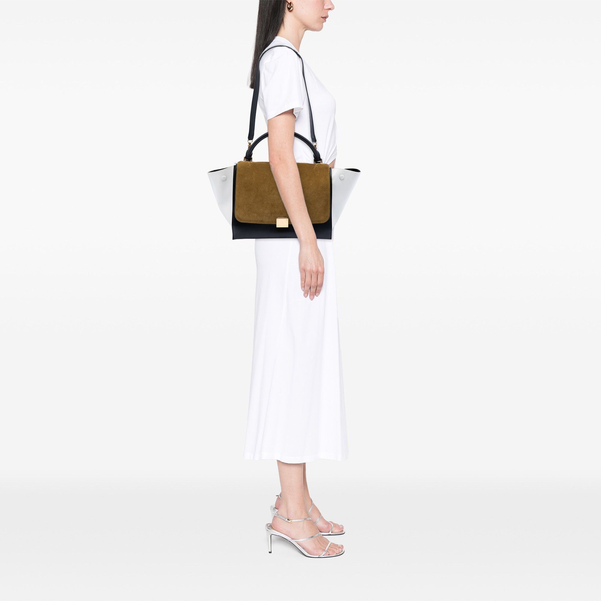 Celine Medium Tricolor Calfskin and Suede Trapeze Satchel Size ONE SIZE - 7 Thumbnail