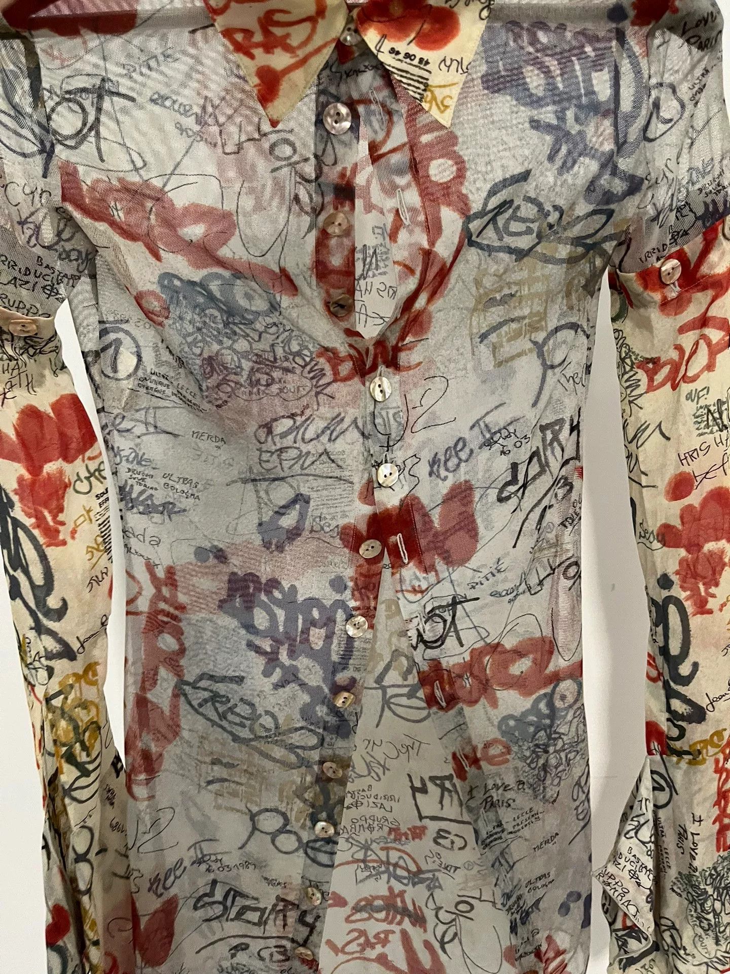 Jean Paul Gaultier Jean Paul Gaultier Graffiti Mesh Shirt Size US M / EU 48-50 / 2 - 6 Thumbnail