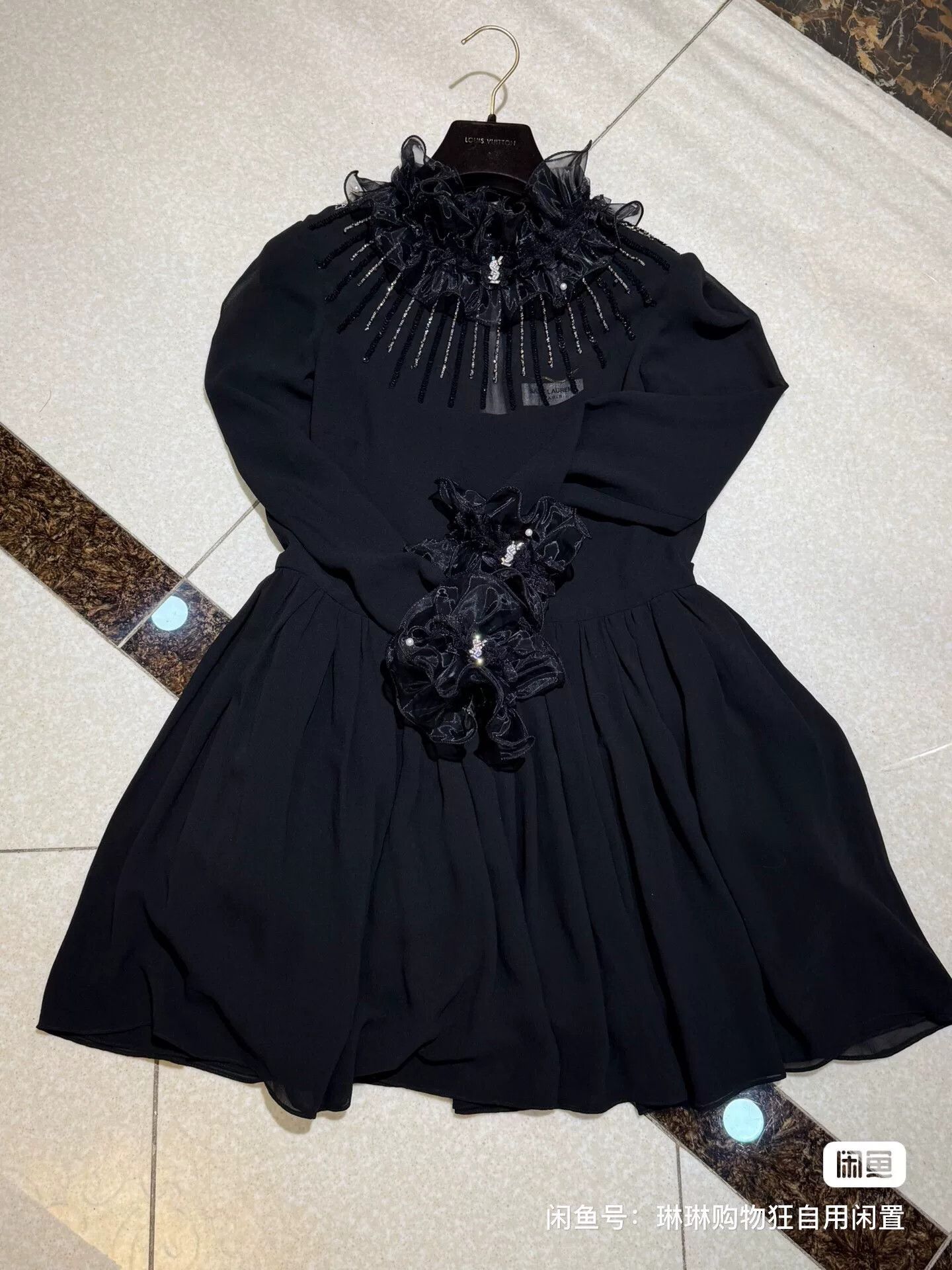 Saint Laurent Paris Saint Laurent Beaded Ruffled Black Dress Size M / US 6-8 / IT 42-44 - 3 Thumbnail