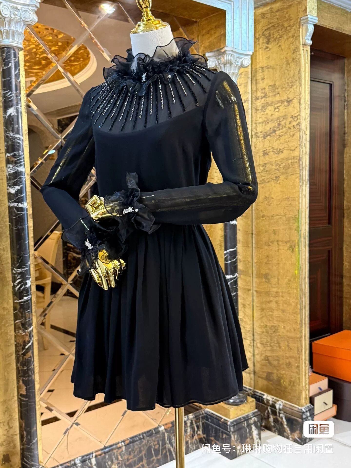 Saint Laurent Paris Saint Laurent Beaded Ruffled Black Dress Size M / US 6-8 / IT 42-44 - 6 Thumbnail