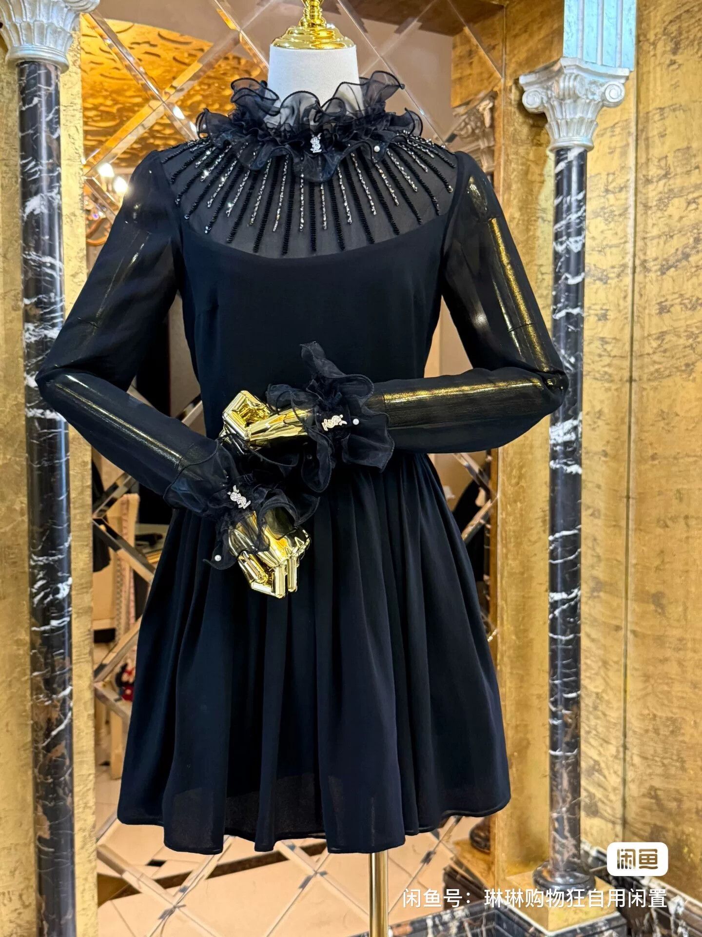 Saint Laurent Paris Saint Laurent Beaded Ruffled Black Dress Size M / US 6-8 / IT 42-44 - 5 Thumbnail