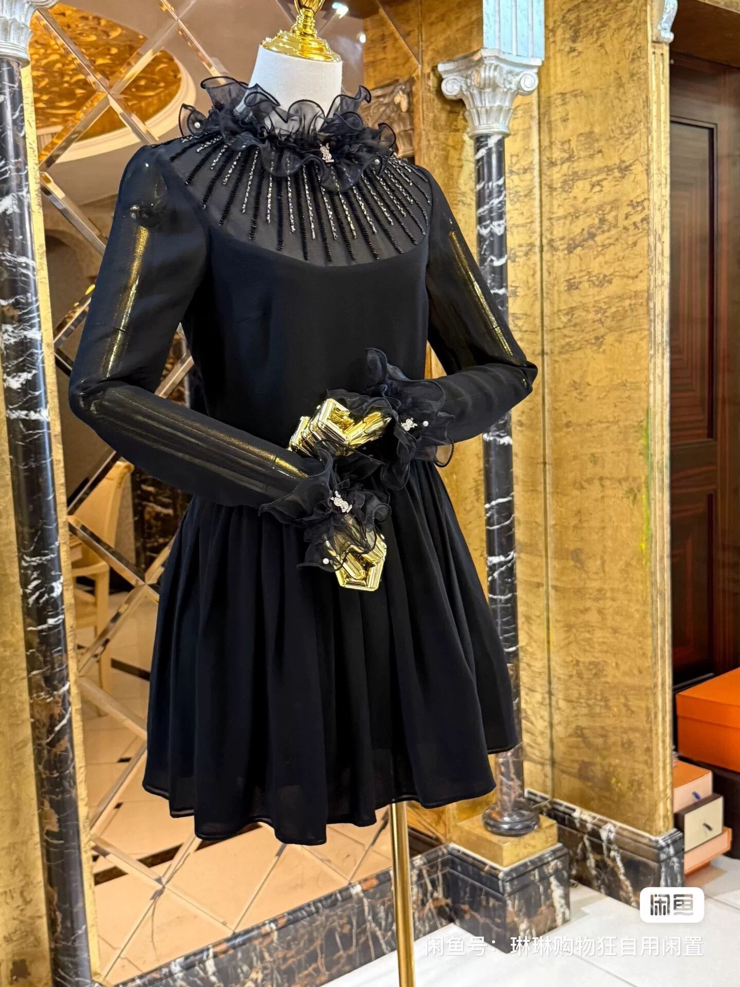 Saint Laurent Paris Saint Laurent Beaded Ruffled Black Dress Size M / US 6-8 / IT 42-44 - 7 Thumbnail