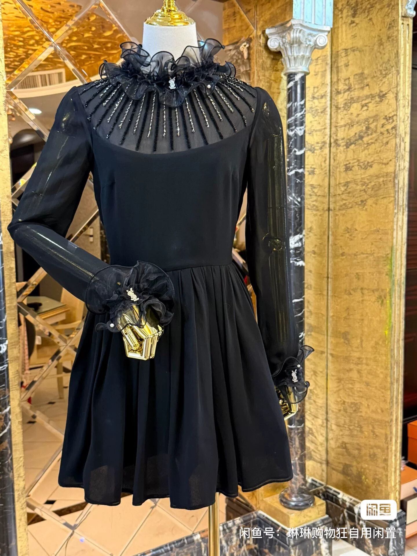 Saint Laurent Paris Saint Laurent Beaded Ruffled Black Dress Size M / US 6-8 / IT 42-44 - 4 Thumbnail