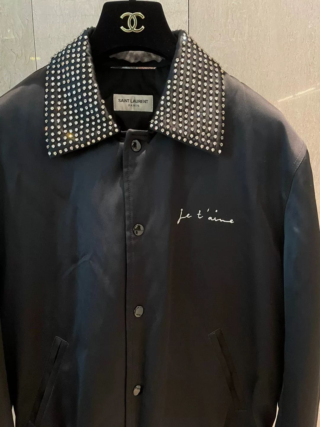 Saint Laurent Paris Saint Laurent Diamond-Studded Collar Baseball Jacket Size M / US 6-8 / IT 42-44 - 3 Thumbnail