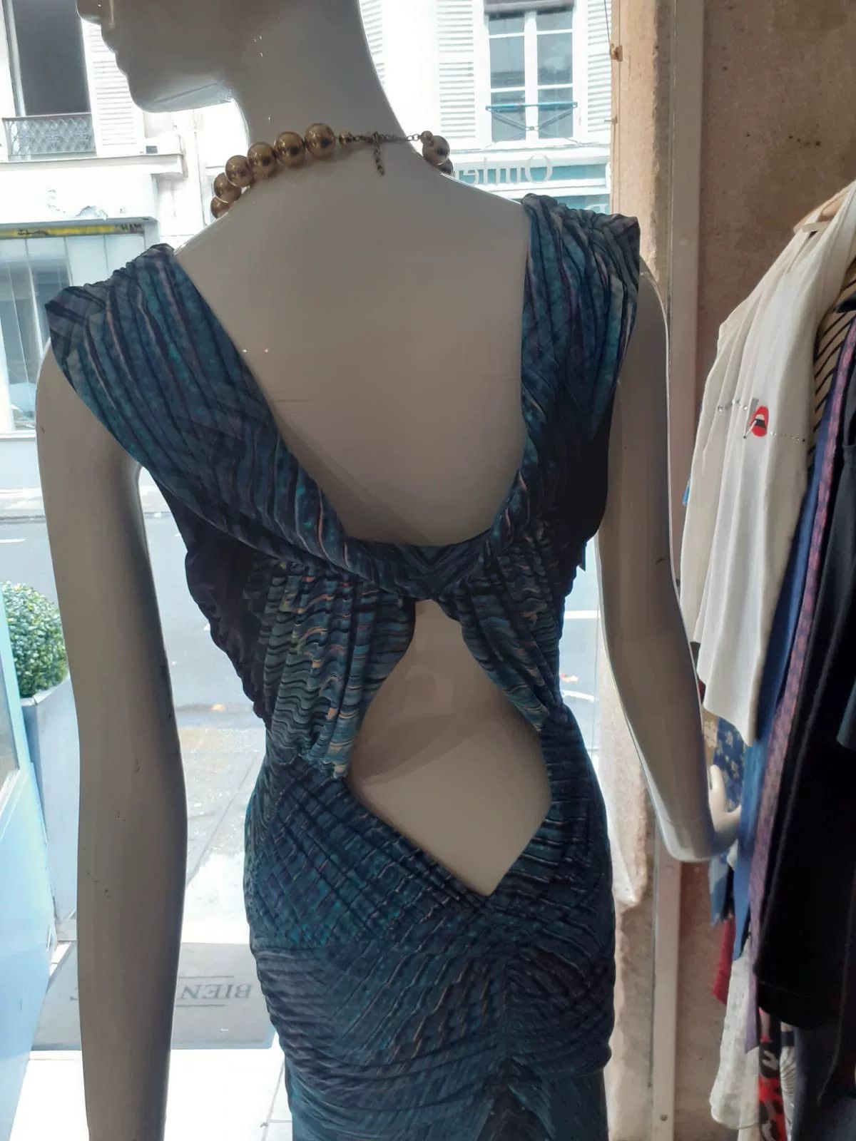 Saint Laurent Paris Roberto Cavalli Blue Patterned Ruched Dress Size M / US 6-8 / IT 42-44 - 6 Thumbnail