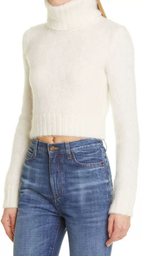 Saint Laurent Paris Saint Laurent White Cropped Turtleneck Sweater Size M / US 6-8 / IT 42-44 - 3 Thumbnail