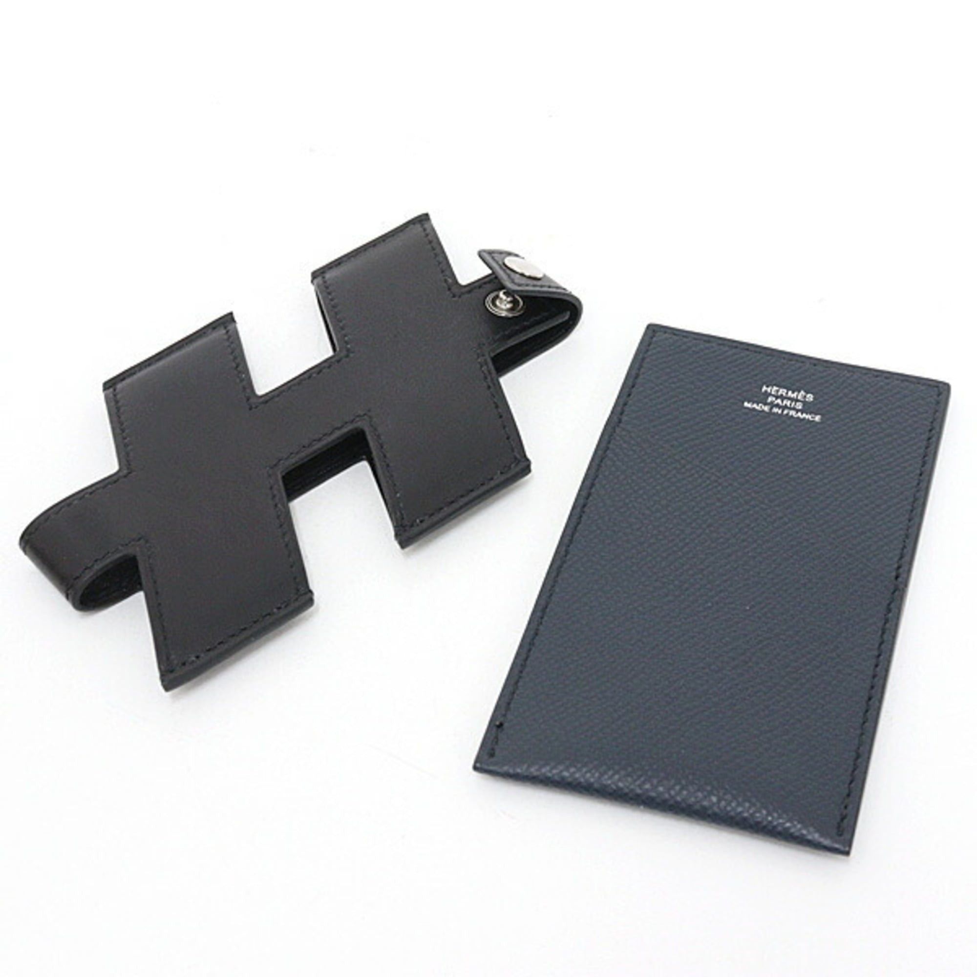 Hermes Hermes Card Case H Tag Calfskin Veau Epsom Black Blue Indigo Z Stamp Ash Size ONE SIZE - 3 Thumbnail
