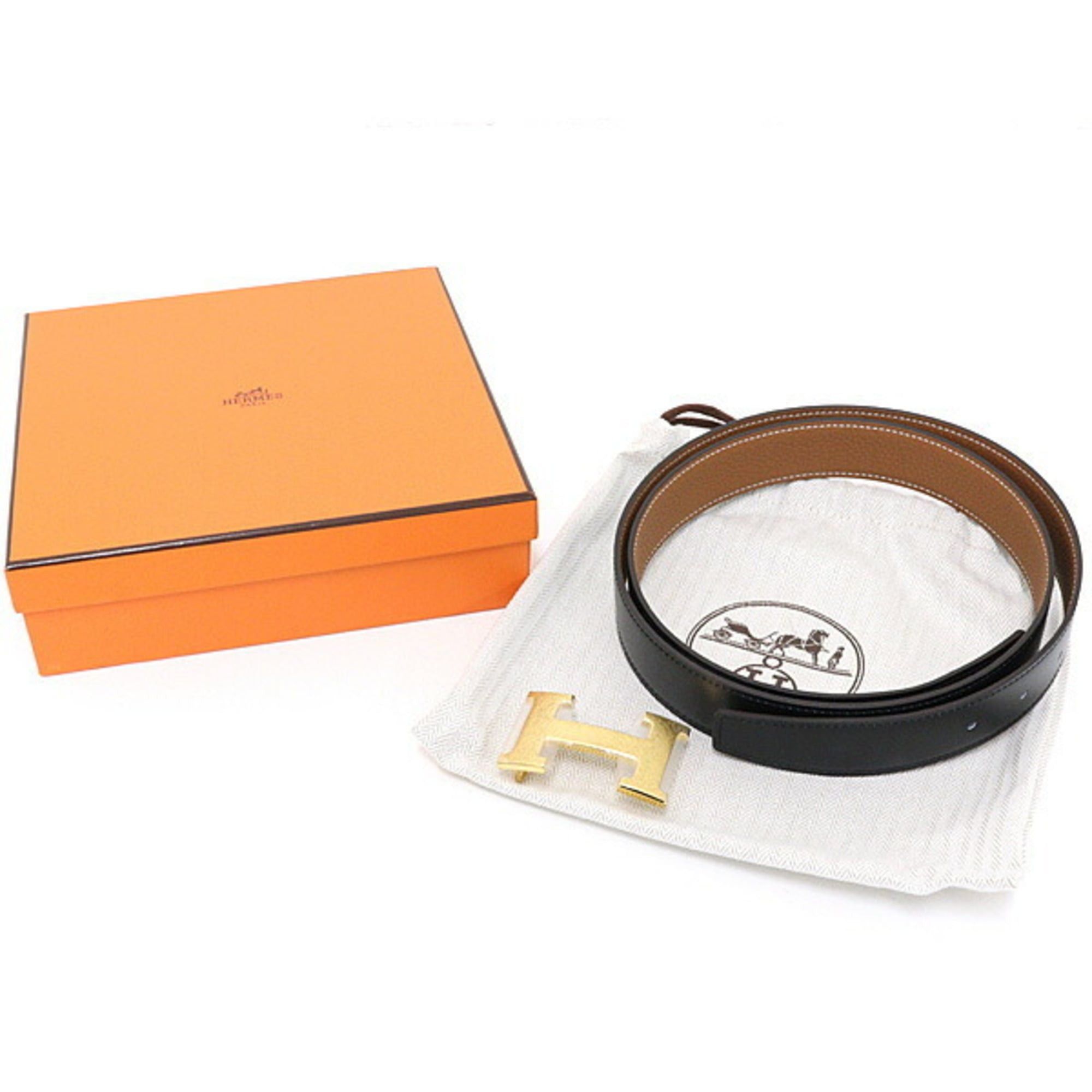 Hermes Hermes belt buckle "H" Maltre & leather (kit) 32 calfskin 135 Togo black/gold with W stamp, unused. Size ONE SIZE - 6 Thumbnail