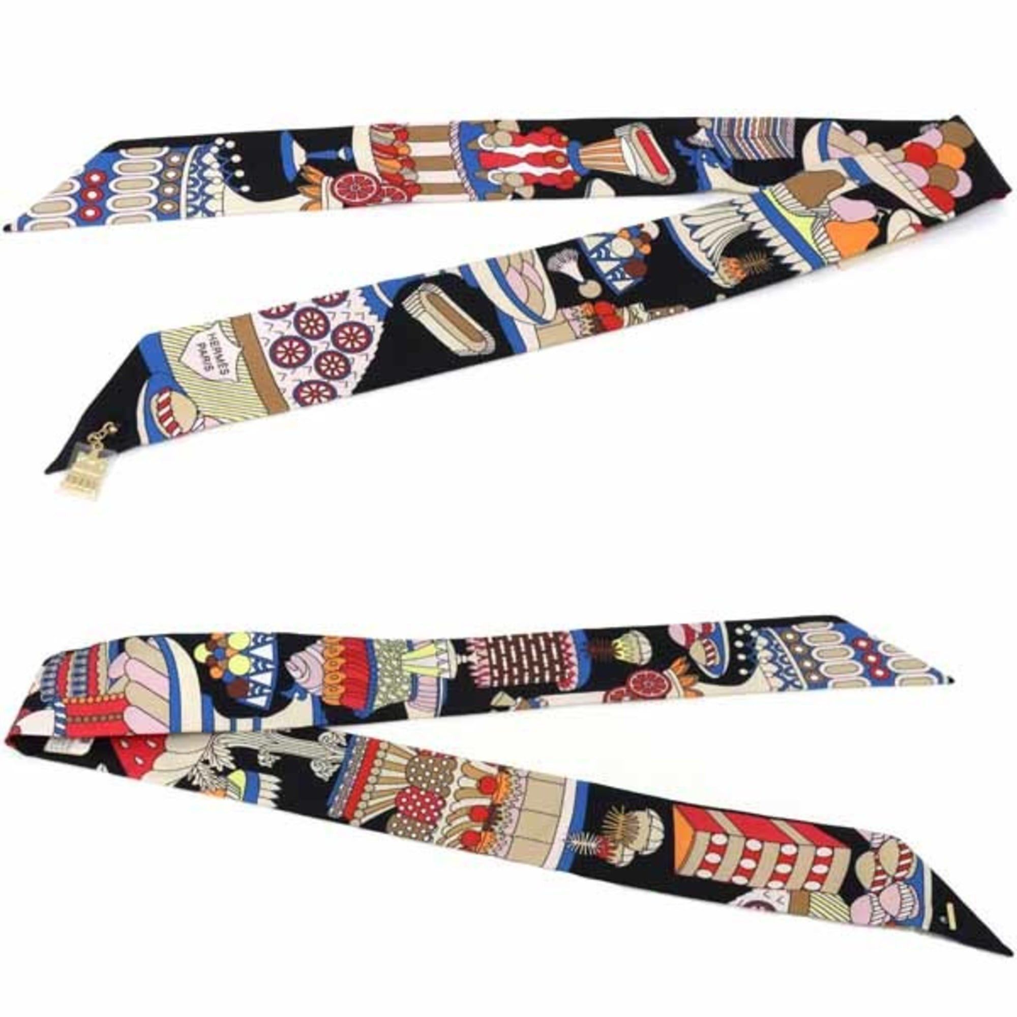Hermes Hermes Twilly Charm La Patisserie Française Silk H854175S 02 Noir Blanc Bleu Size ONE SIZE - 2 Thumbnail