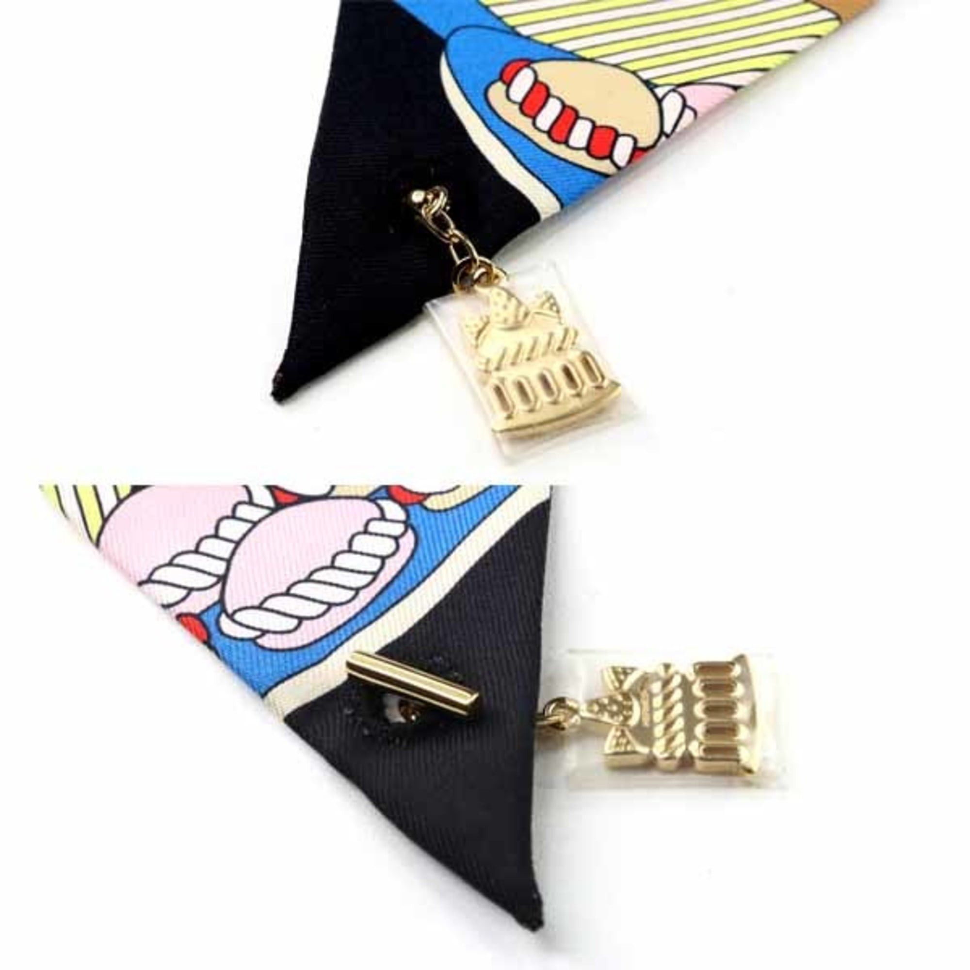 Hermes Hermes Twilly Charm La Patisserie Française Silk H854175S 02 Noir Blanc Bleu Size ONE SIZE - 5 Thumbnail