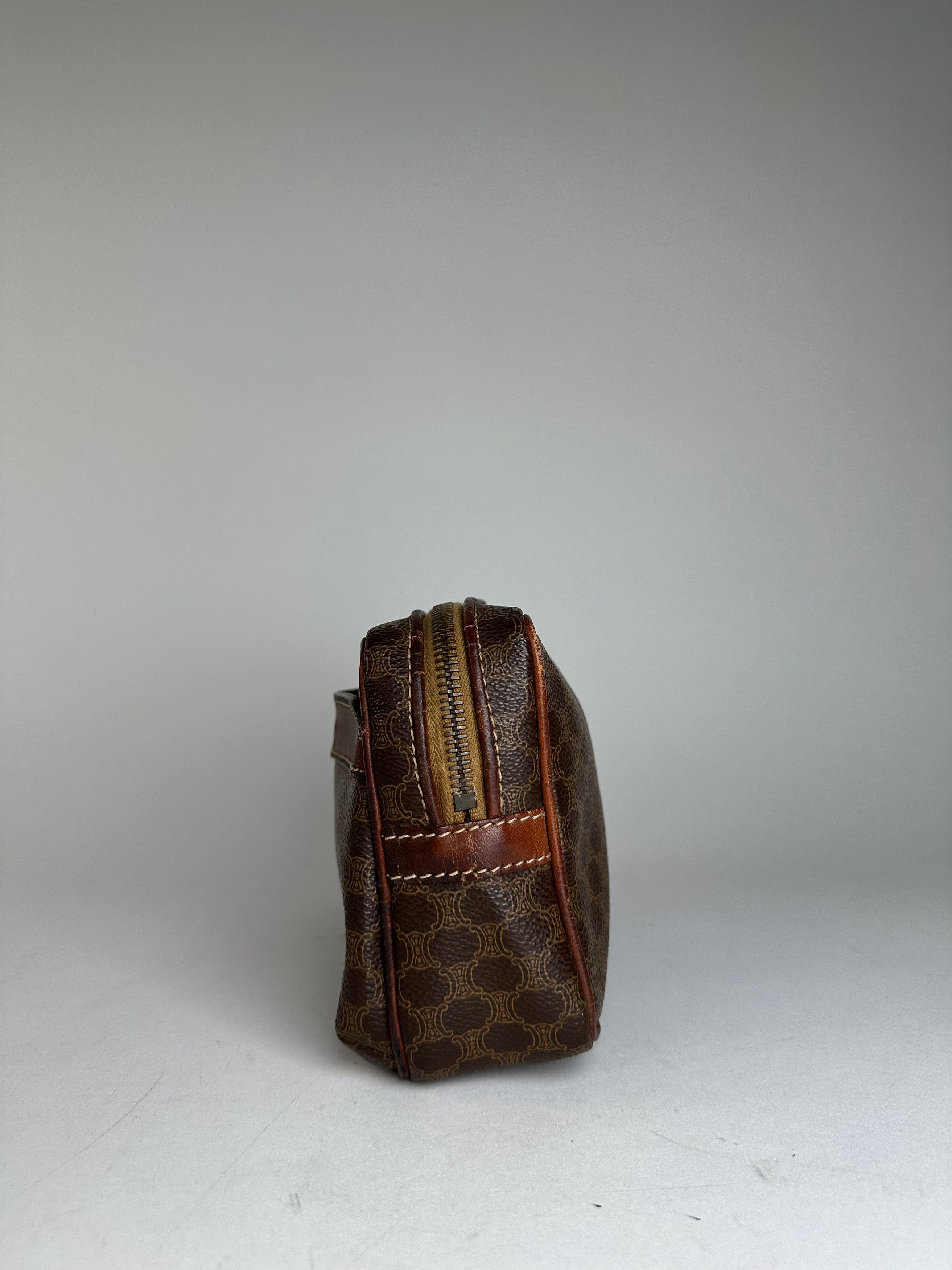Celine Vintage Paris Triomphe Monogram Leather Clutch Brown Size ONE SIZE - 3 Thumbnail