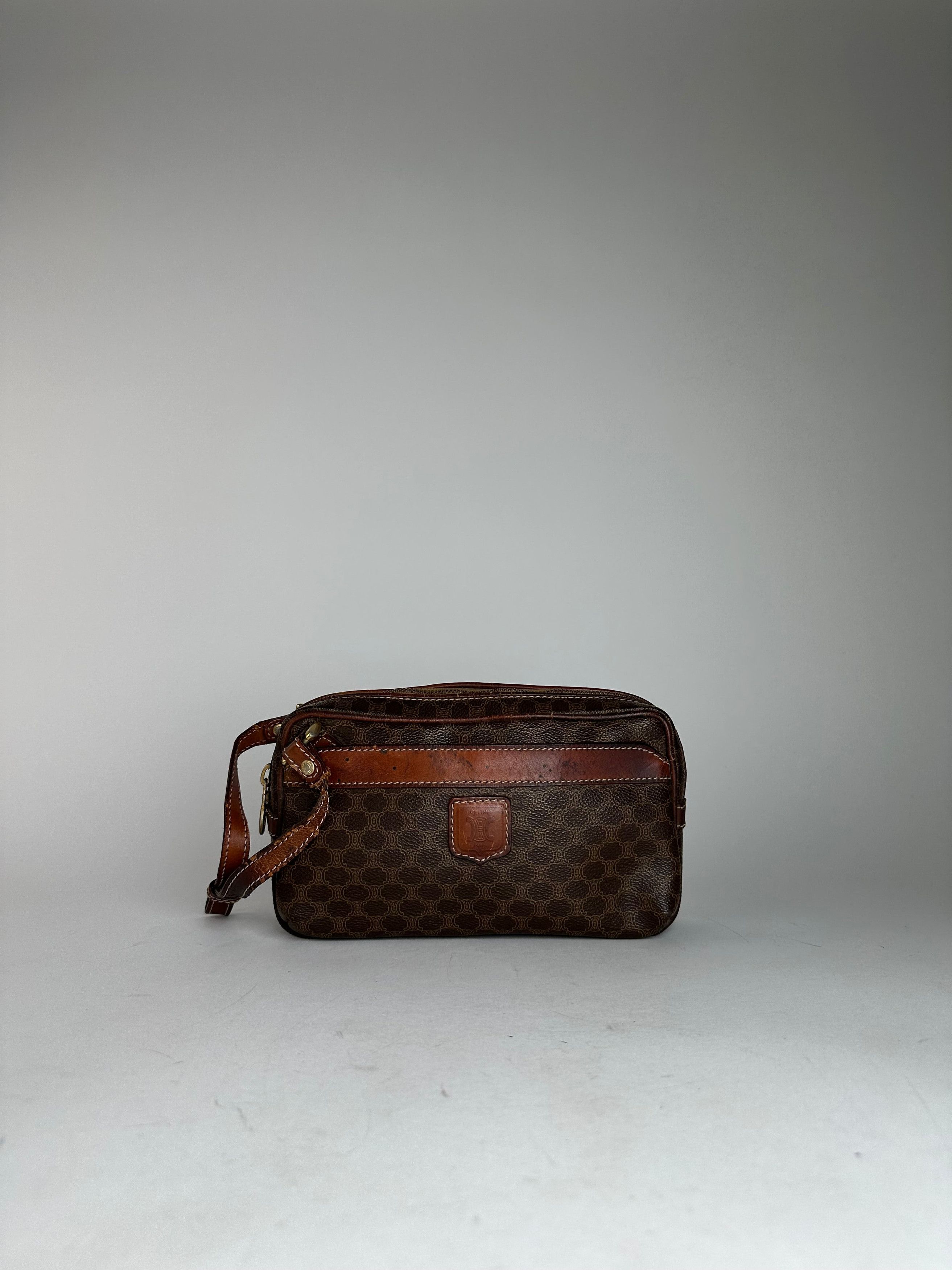 Celine Vintage Paris Triomphe Monogram Leather Clutch Brown Size ONE SIZE - 12 Thumbnail