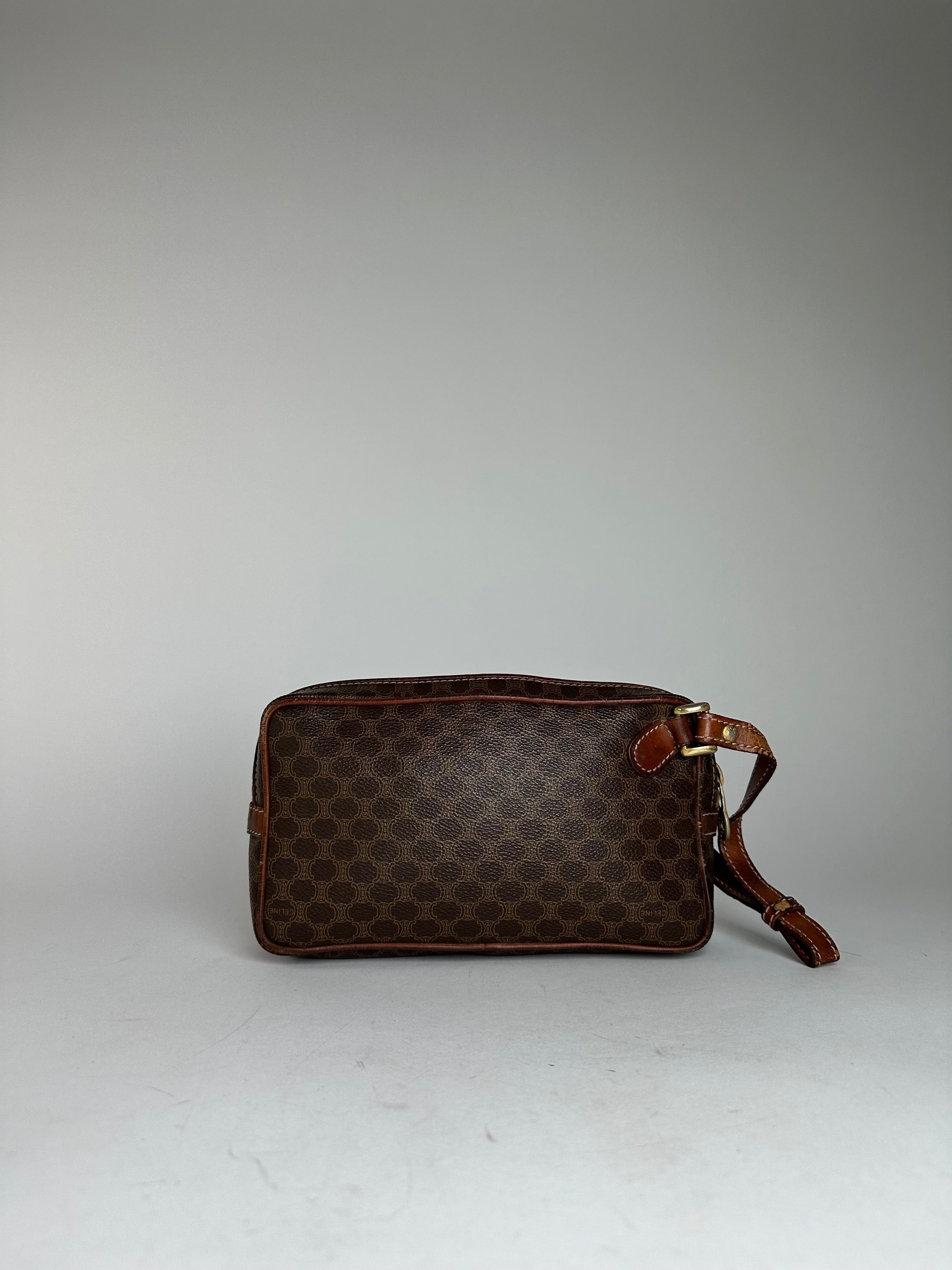 Celine Vintage Paris Triomphe Monogram Leather Clutch Brown Size ONE SIZE - 2 Thumbnail