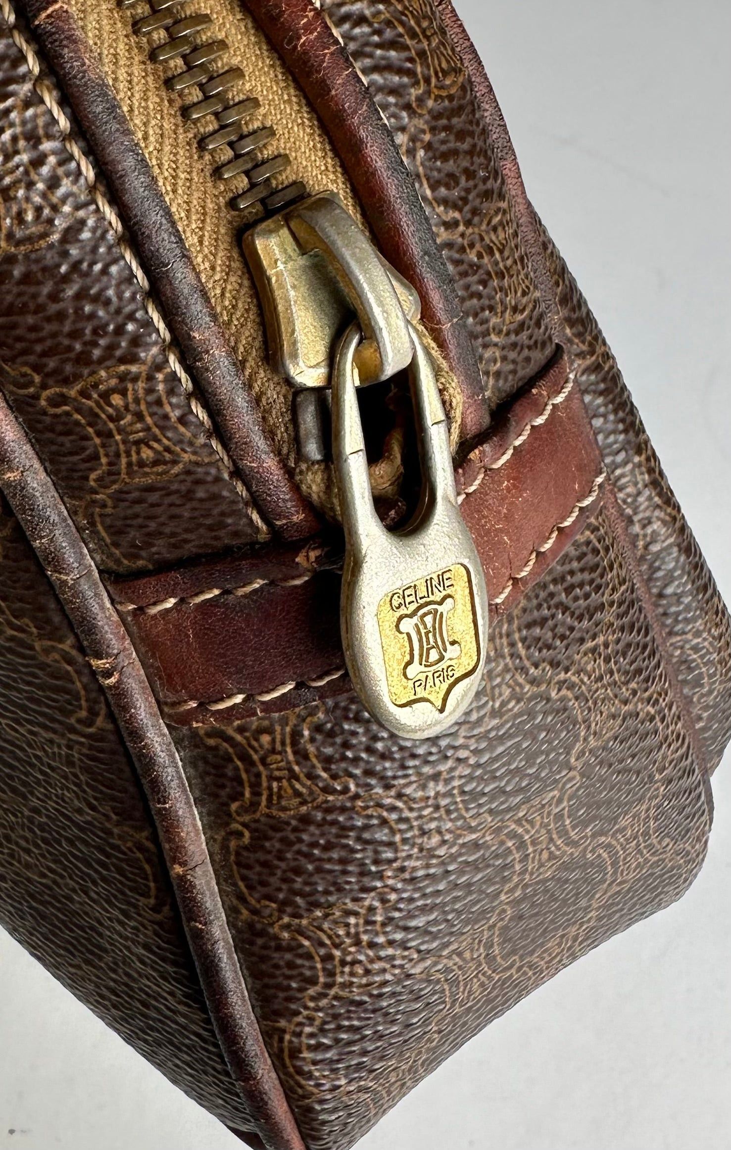 Celine Vintage Paris Triomphe Monogram Leather Clutch Brown Size ONE SIZE - 10 Thumbnail