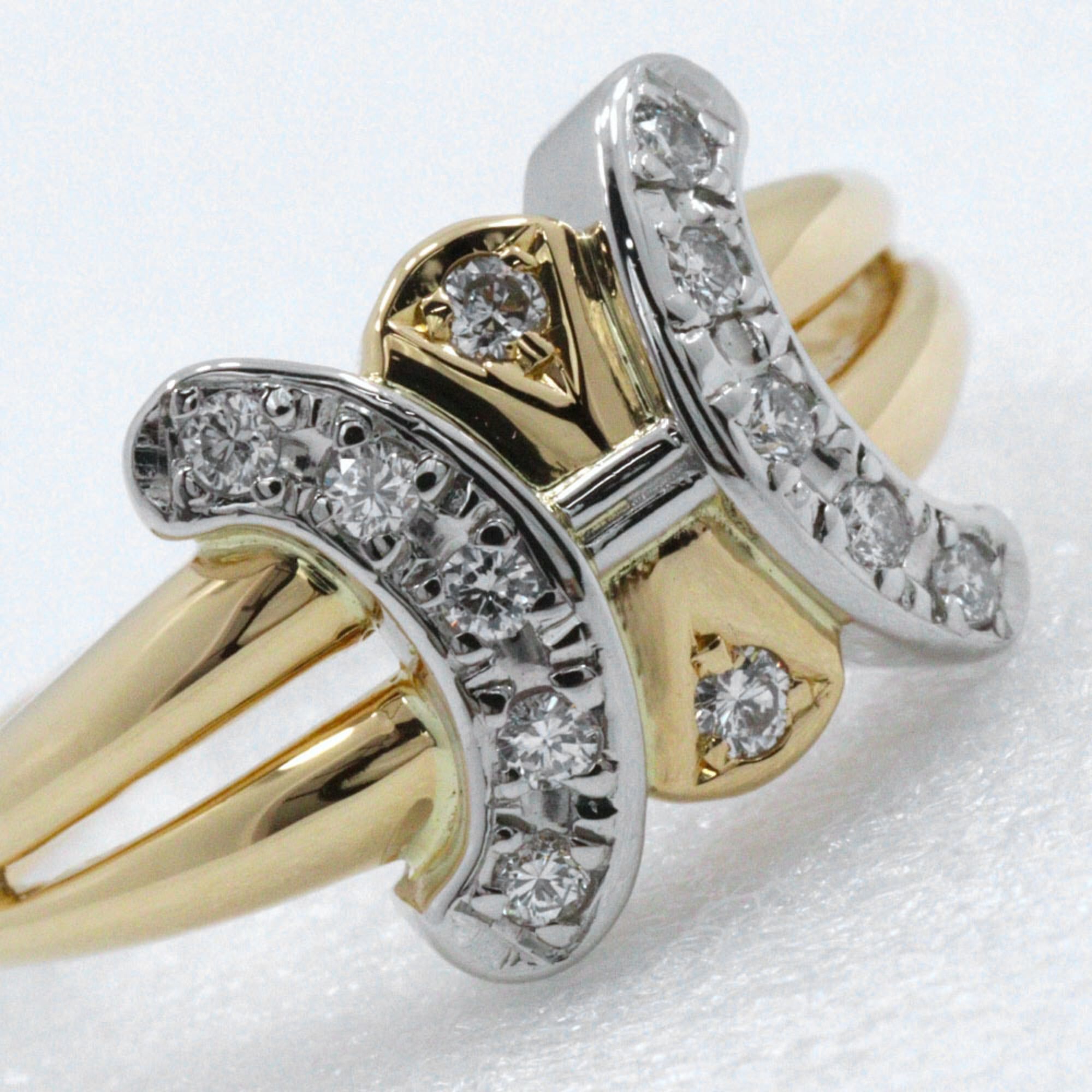 Celine Celine Macadam Ring, Size 11, 18K Yellow Gold x Pt900 Platinum Diamond (D0.16), Approx. 4.6g, Women's. Size ONE SIZE - 4 Thumbnail