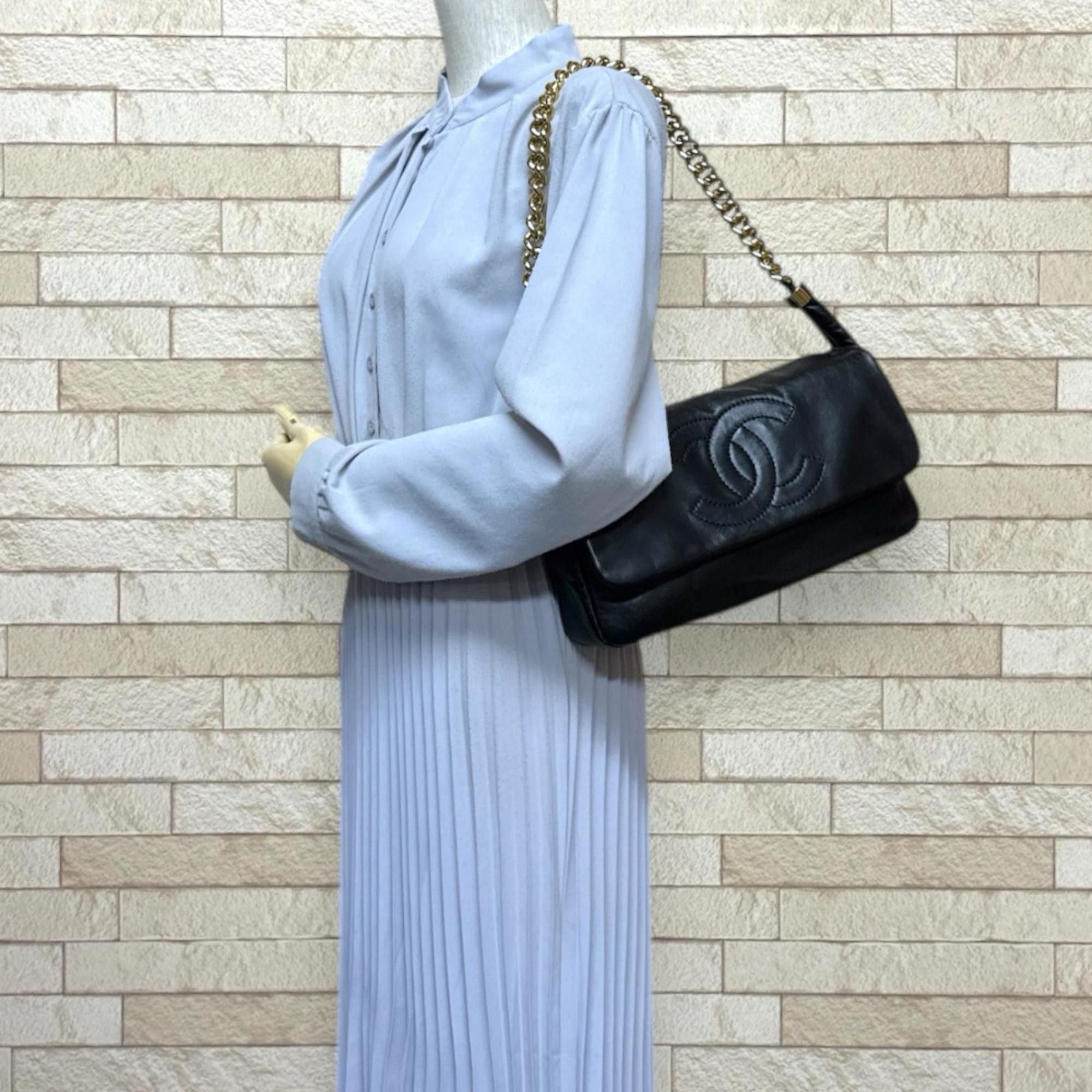 Chanel Chanel Coco Mark Shoulder Bag, Leather, Black, Women's, Used, Chain Size ONE SIZE - 2 Thumbnail