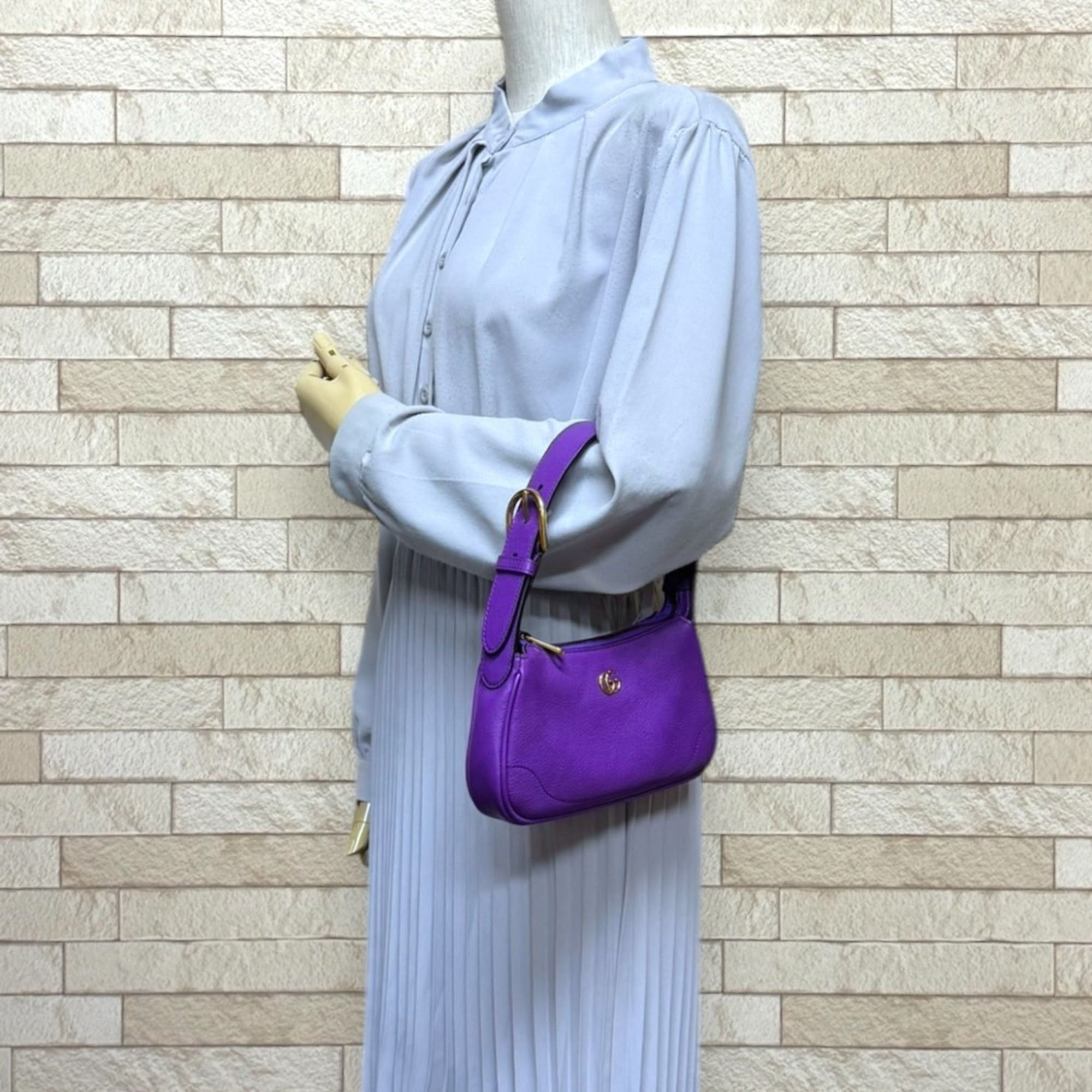 Gucci Gucci Aphrodite Mini GG Marmont Handbag, Leather 739076, Purple, Women's, Pre-owned. Size ONE SIZE - 2 Thumbnail
