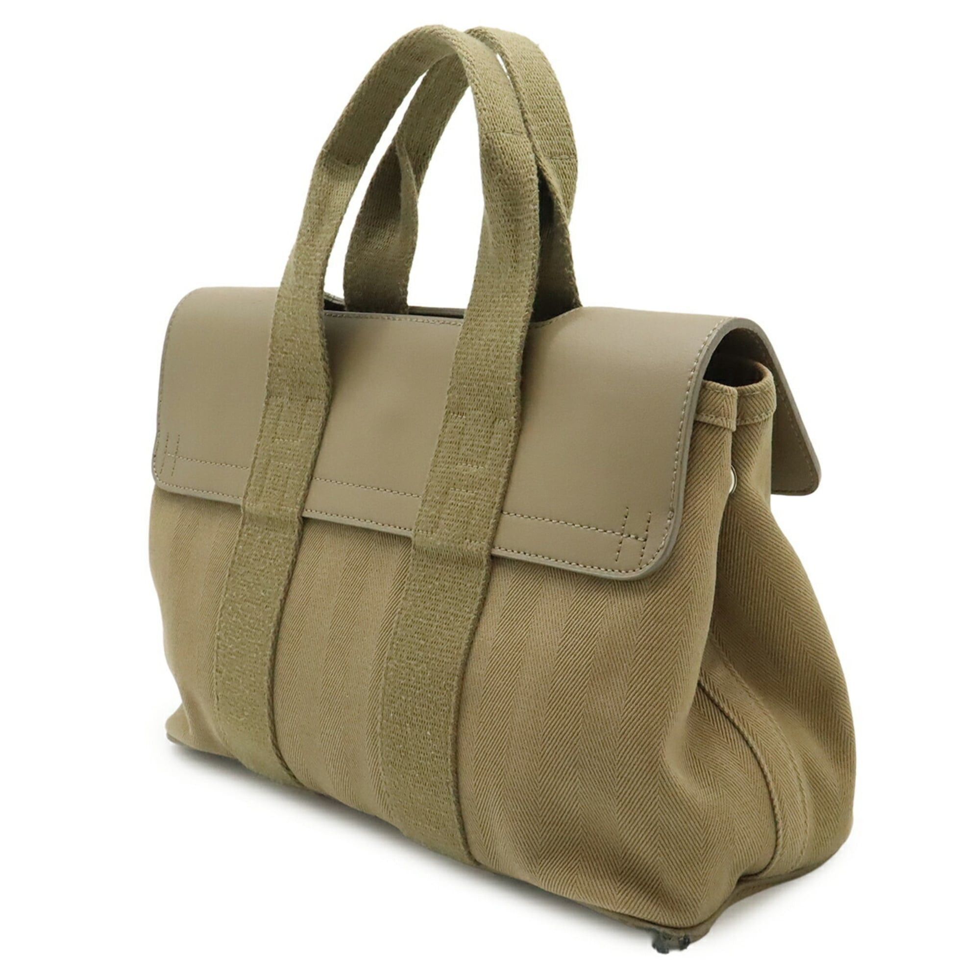 Hermes HERMES Valparaiso PM Handbag Tote Bag Toile Chevron Leather Light Khaki Size ONE SIZE - 3 Thumbnail