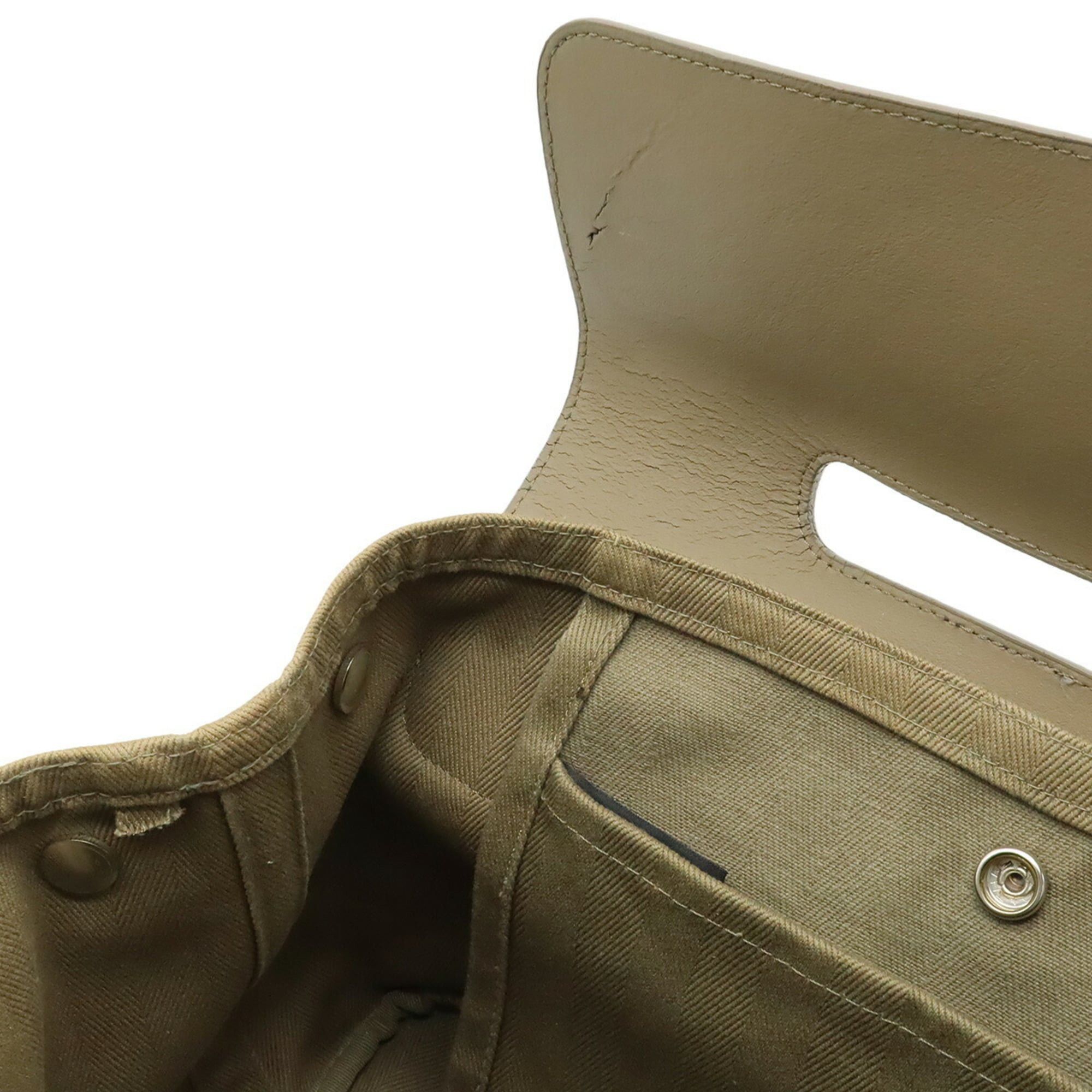 Hermes HERMES Valparaiso PM Handbag Tote Bag Toile Chevron Leather Light Khaki Size ONE SIZE - 6 Thumbnail