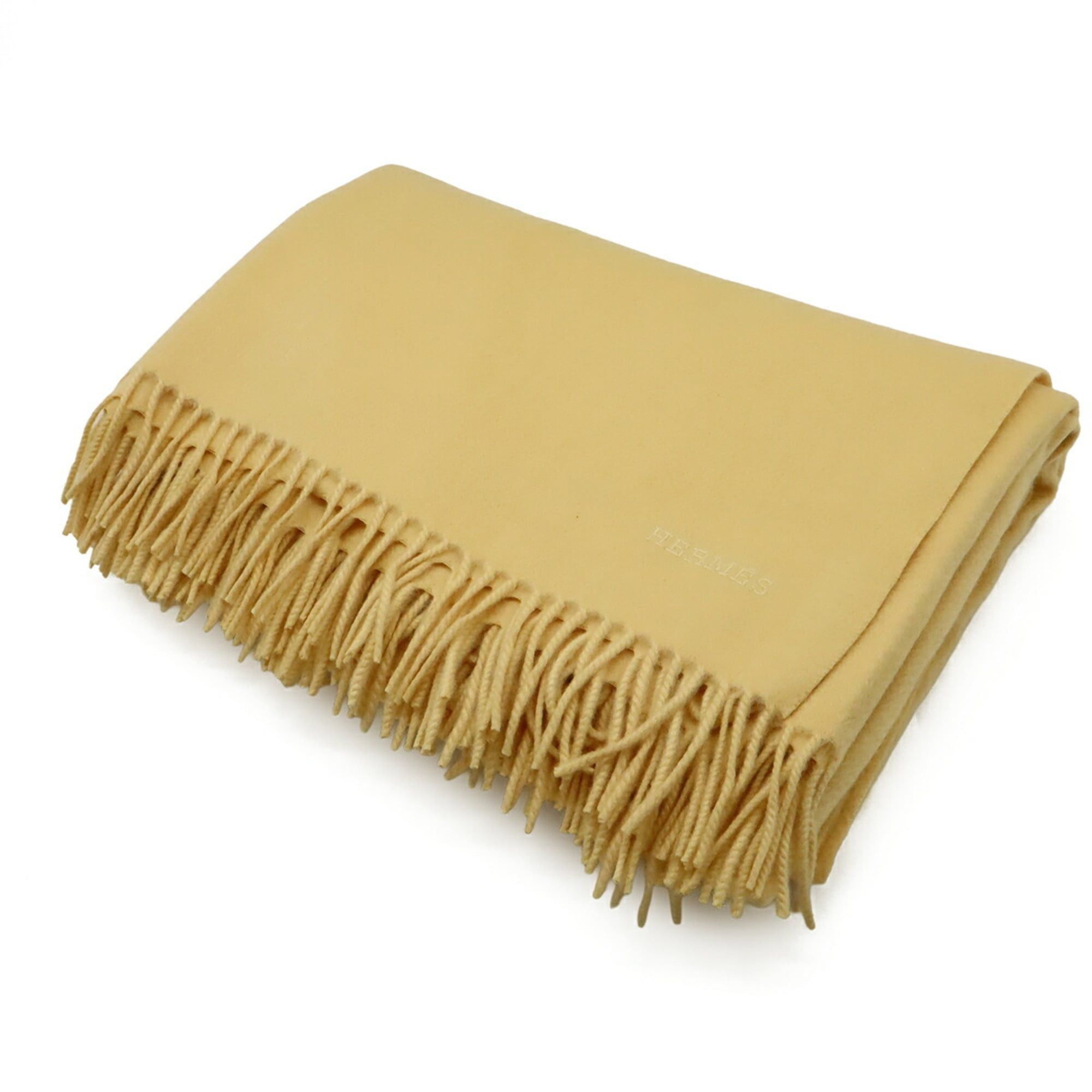 Hermes Hermes Stole Shawl Large Lap Blanket Embroidered 100% Cashmere Cream Yellow Size ONE SIZE - 2 Thumbnail