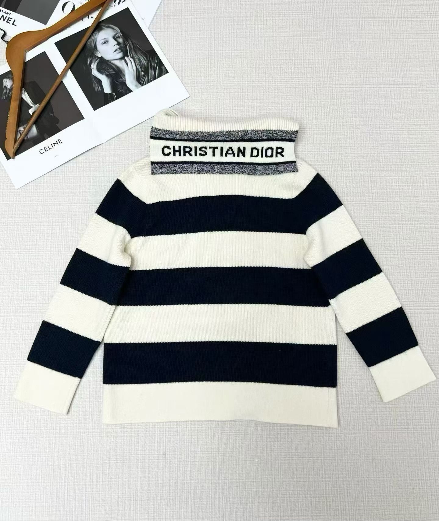 Dior Christian Dior Navy Striped Knit Hoodie Size S / US 4 / IT 40 - 2 Thumbnail