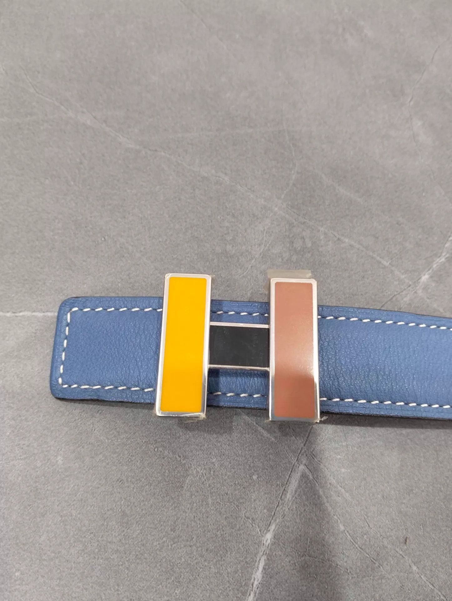 Hermes Blue Leather Belt with H Buckle Size ONE SIZE - 2 Thumbnail