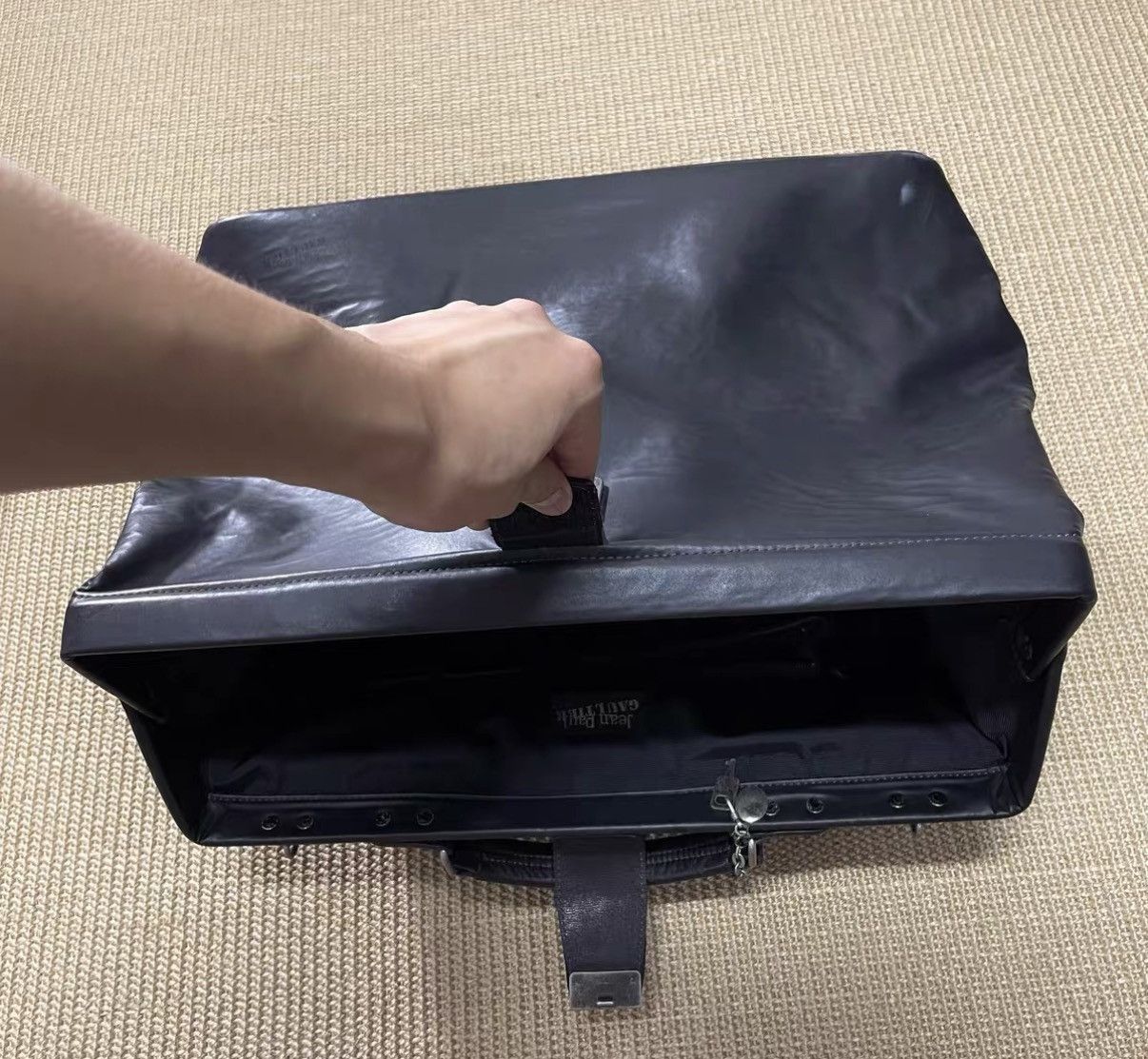 Jean Paul Gaultier Black Leather Briefcase with Handle and Lock Size ONE SIZE - 2 Thumbnail