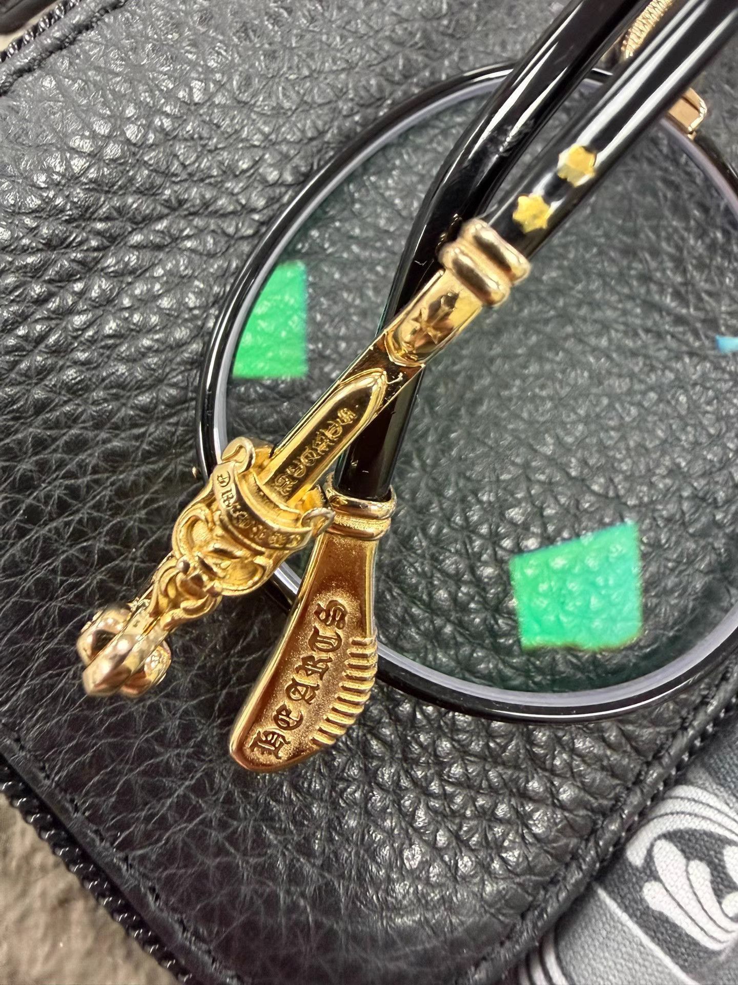 Chrome Hearts Black Round Frame Glasses with Gold Accents Size ONE SIZE - 2 Thumbnail