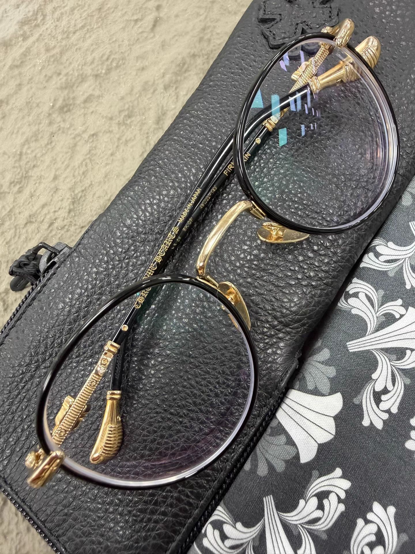 Chrome Hearts Black Round Frame Glasses with Gold Accents Size ONE SIZE - 4 Thumbnail