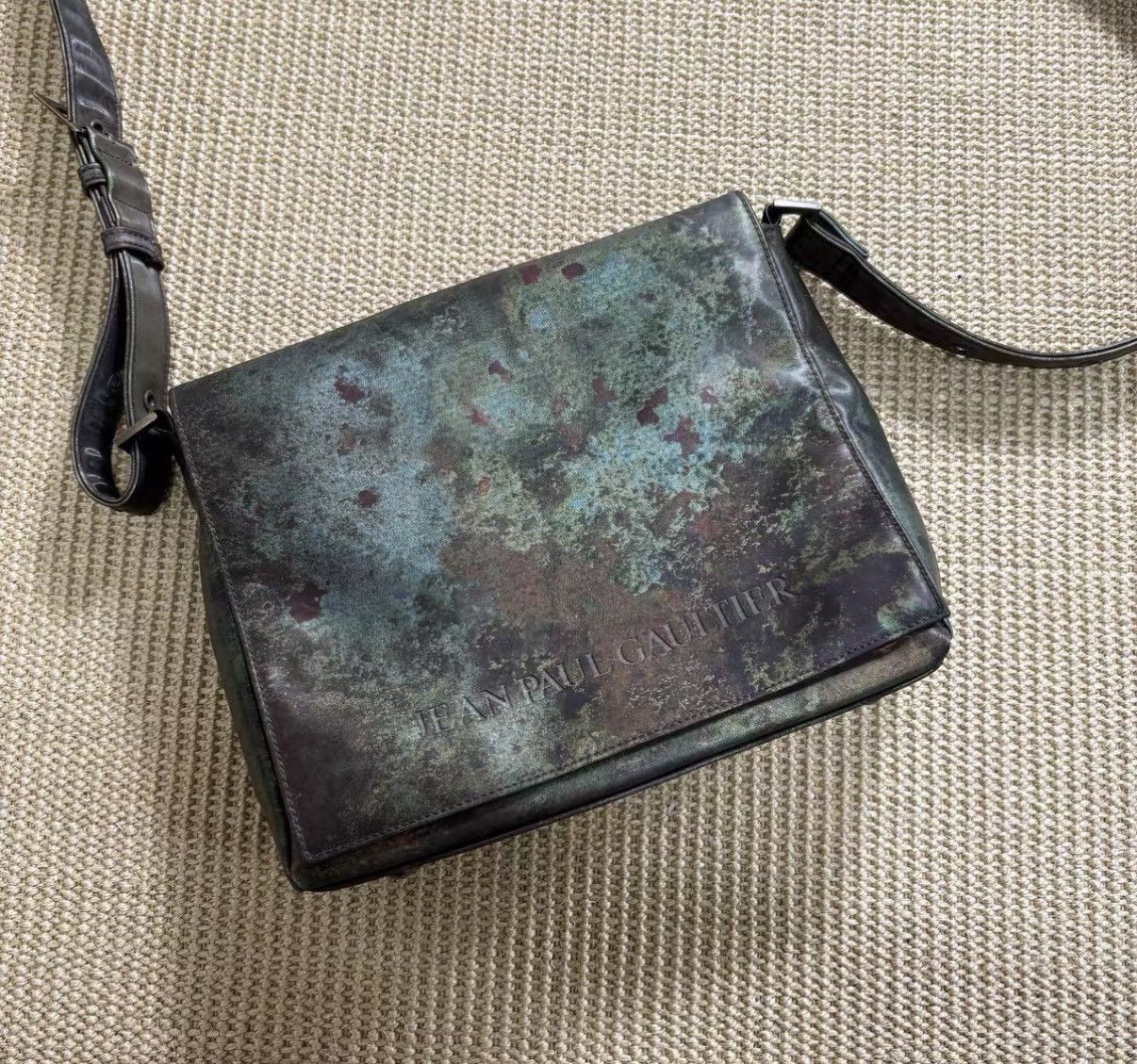 Jean Paul Gaultier Green Distressed Leather Crossbody Bag Size ONE SIZE - 2 Thumbnail