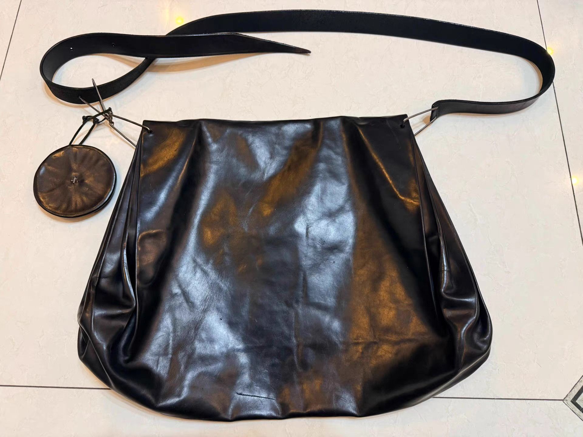 Ma+ Black Leather Shoulder Bag with Adjustable Strap Size ONE SIZE - 2 Thumbnail