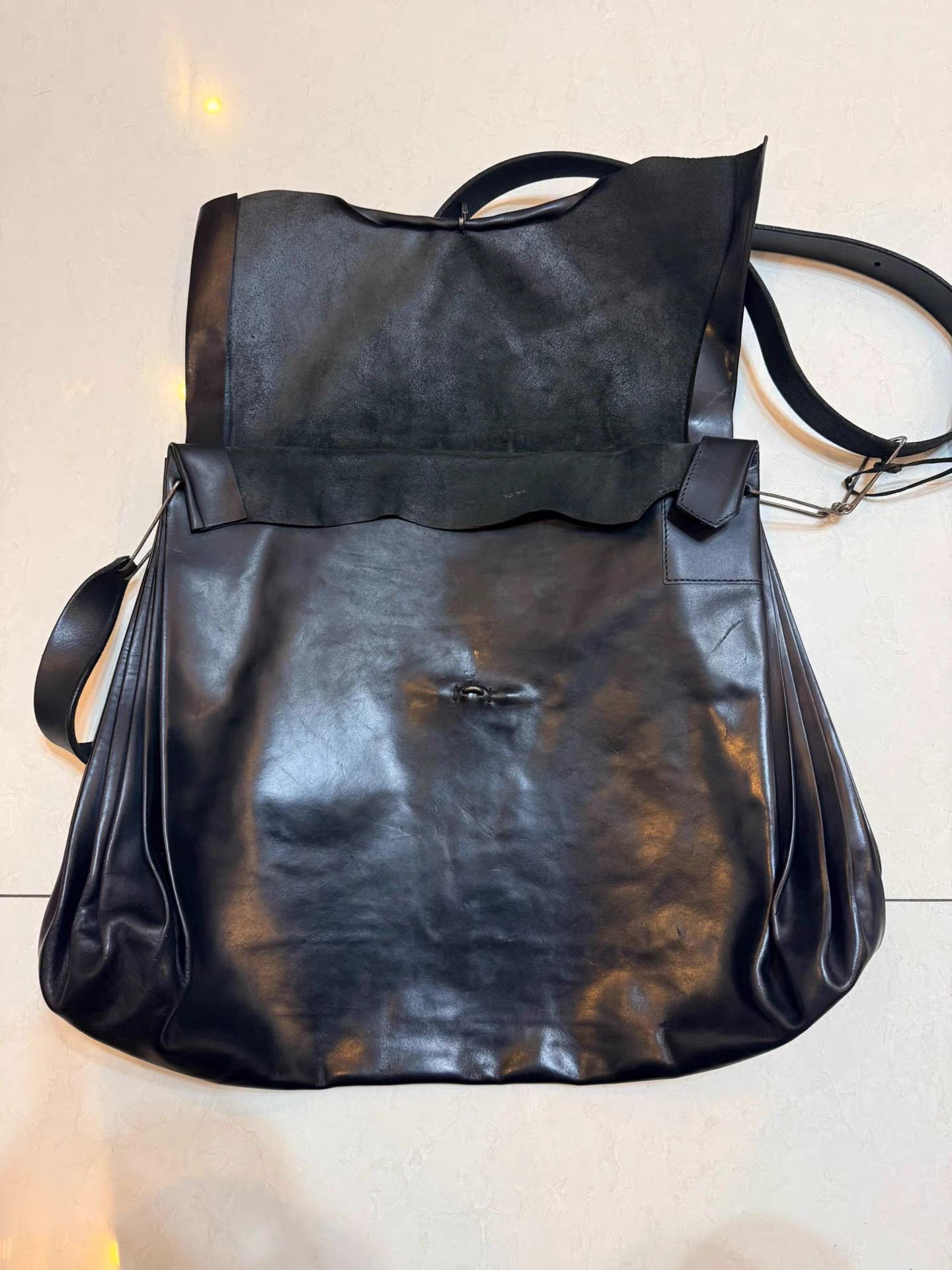 Ma+ Black Leather Shoulder Bag with Adjustable Strap Size ONE SIZE - 3 Thumbnail