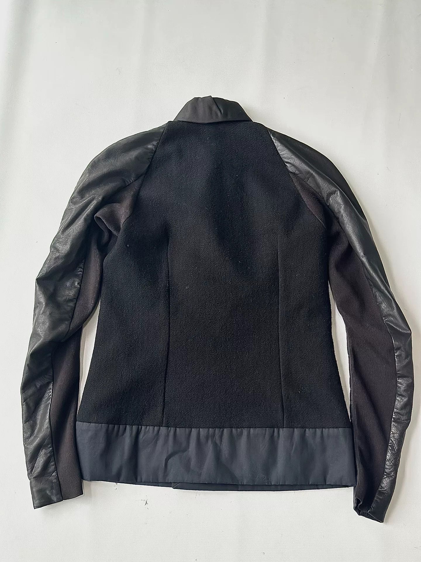 Rick Owens Rick Owens Wool Leather Patchwork Coat Size US XXS / EU 40 - 2 Thumbnail