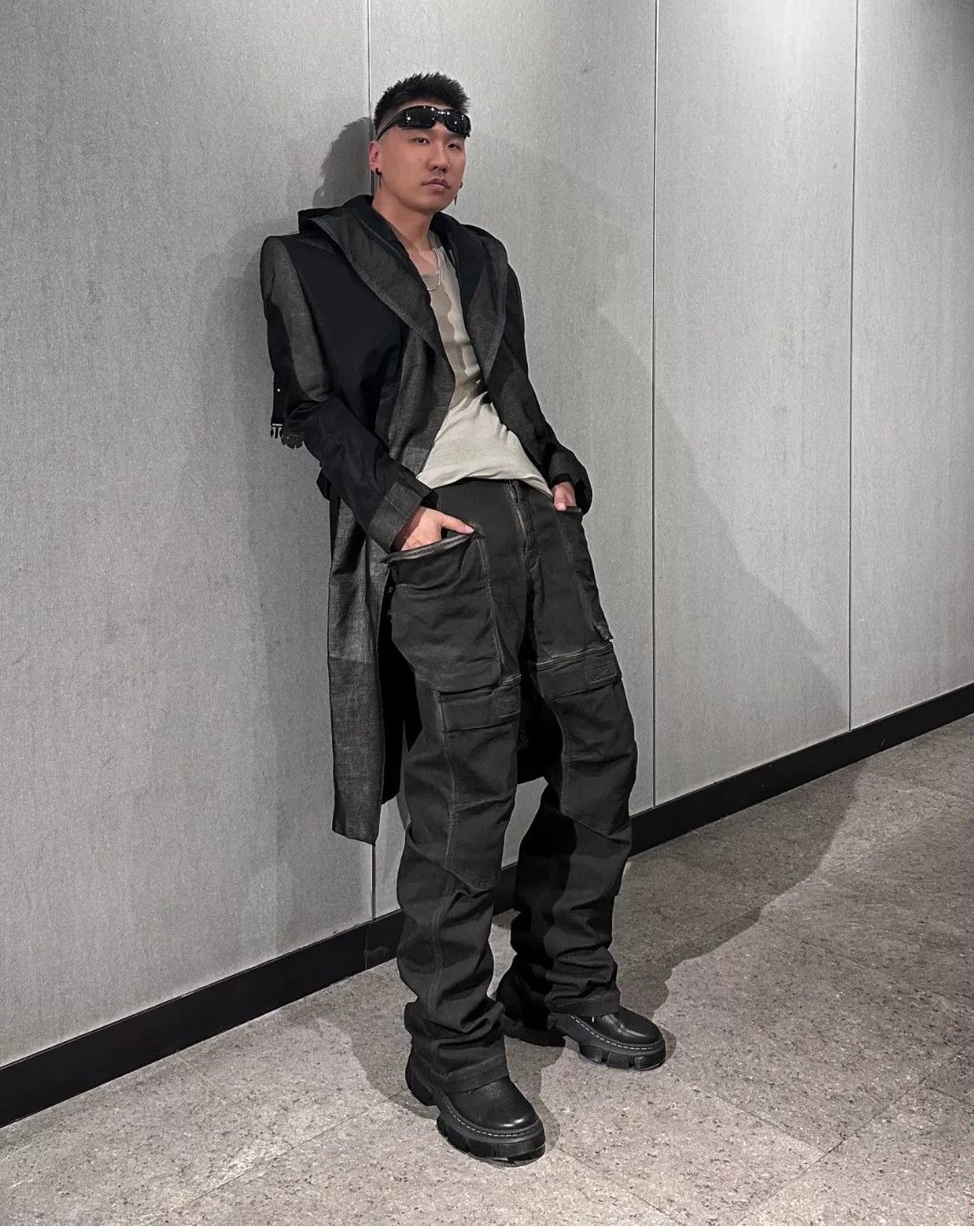 Rick Owens Rick Owens Wool Leather Patchwork Coat Size US XXS / EU 40 - 6 Thumbnail