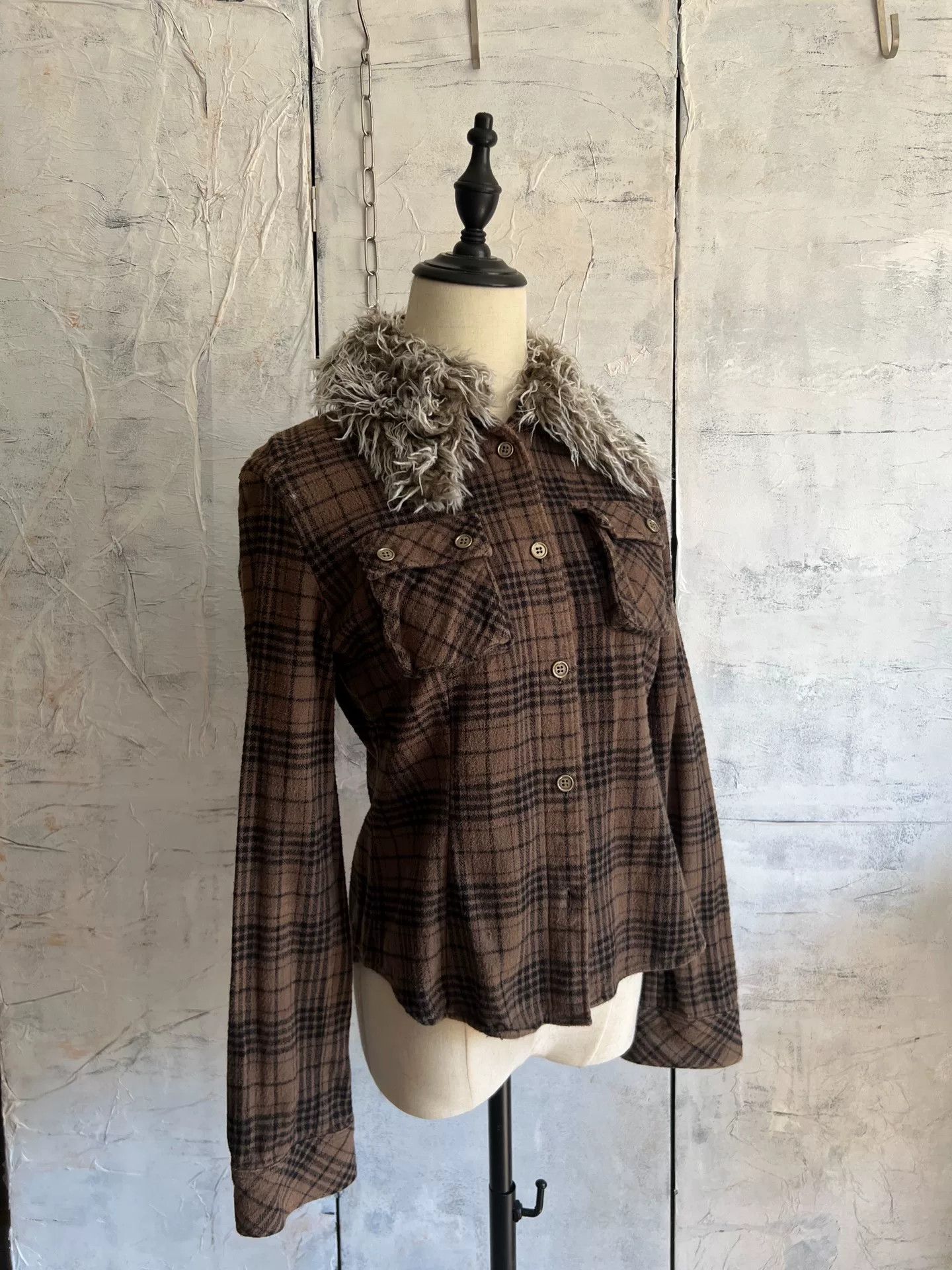 Vintage Vintage Japanese Plaid Fur Collar Jacket Size S / US 4 / IT 40 - 3 Thumbnail