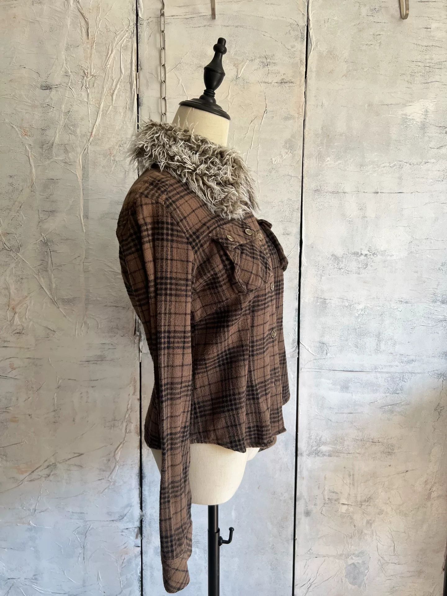 Vintage Vintage Japanese Plaid Fur Collar Jacket Size S / US 4 / IT 40 - 4 Thumbnail