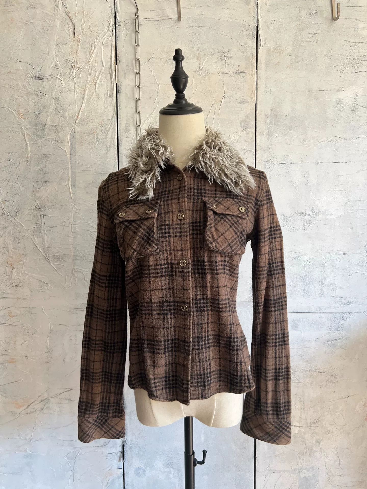 Vintage Vintage Japanese Plaid Fur Collar Jacket Size S / US 4 / IT 40 - 2 Thumbnail