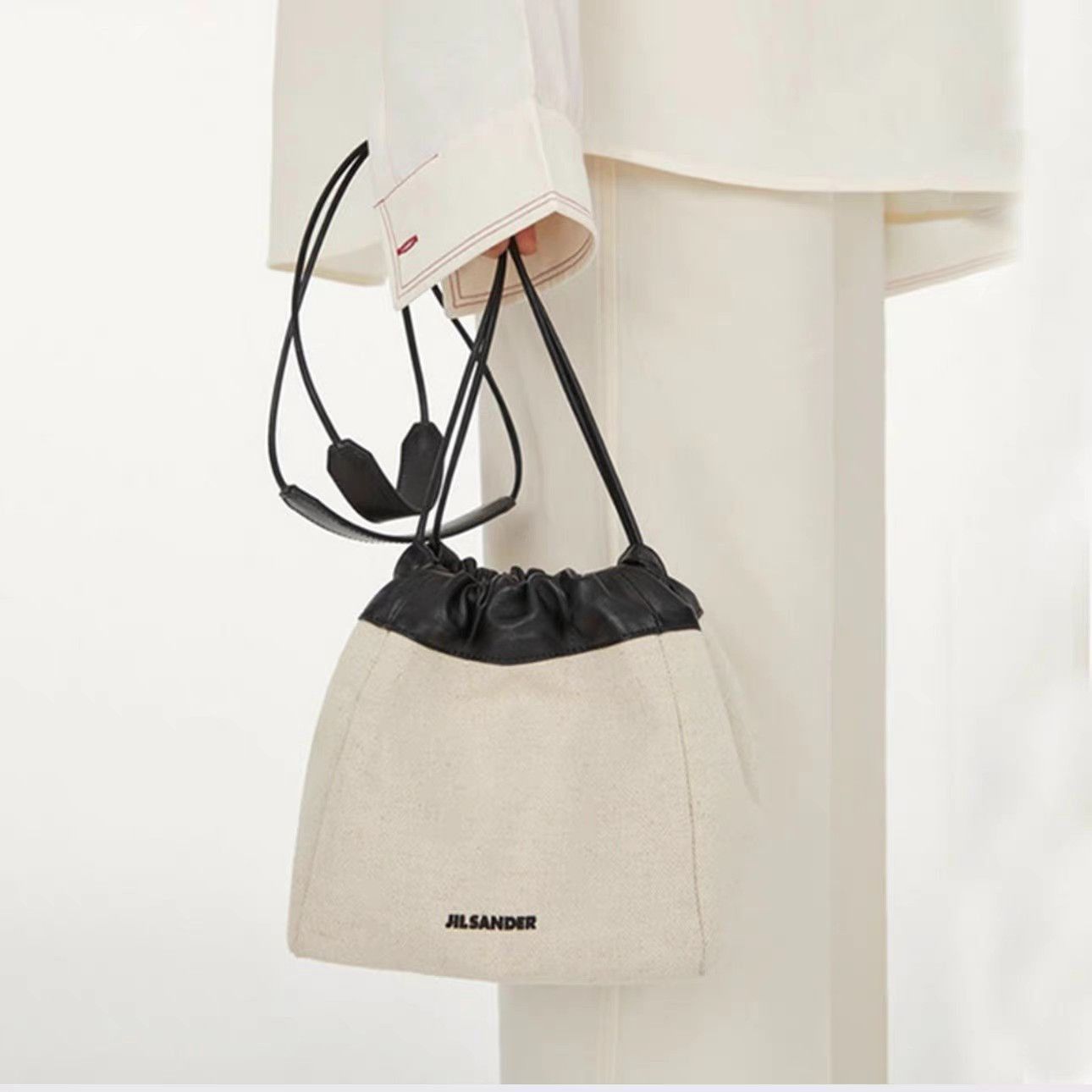 Jil Sander White Canvas Drawstring Pouch Bag Size ONE SIZE - 6 Thumbnail