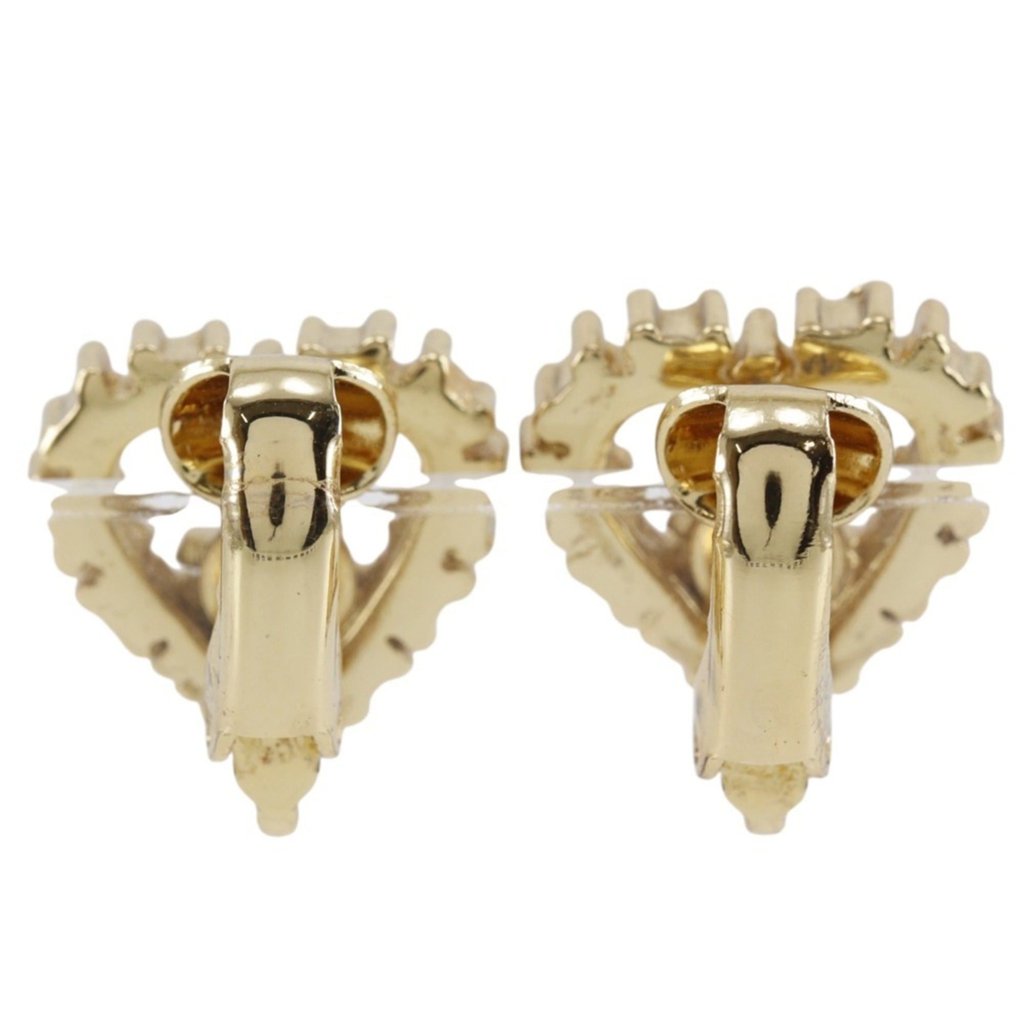 Dior Christian Dior Heart Logo Earrings, Gold Plated with Rhinestones, Approx. 3.9g, Women's. Size ONE SIZE - 2 Thumbnail