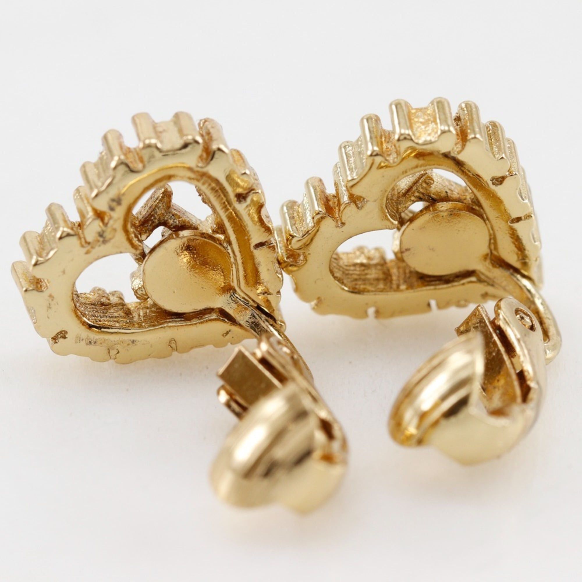 Dior Christian Dior Heart Logo Earrings, Gold Plated with Rhinestones, Approx. 3.9g, Women's. Size ONE SIZE - 3 Thumbnail