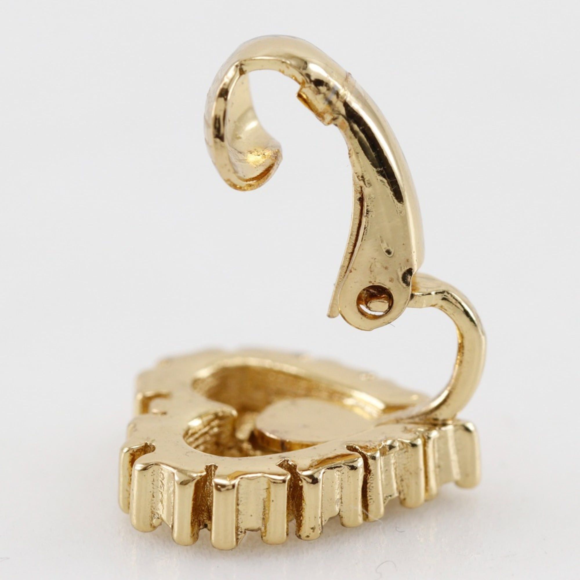 Dior Christian Dior Heart Logo Earrings, Gold Plated with Rhinestones, Approx. 3.9g, Women's. Size ONE SIZE - 4 Thumbnail