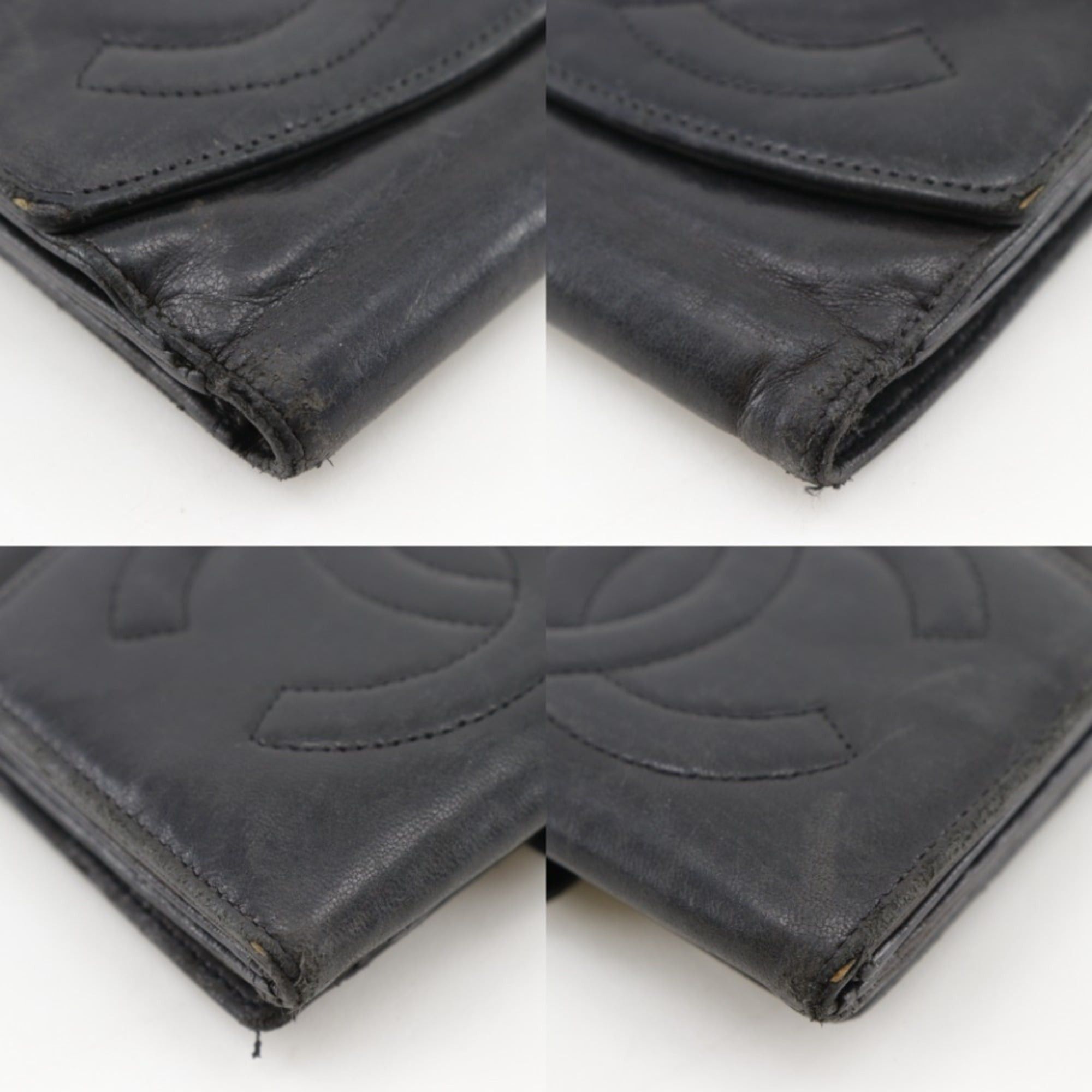 Chanel Chanel Coco Mark Bi-fold Wallet, Lambskin, Black, Snap Button, Women's Size ONE SIZE - 4 Thumbnail