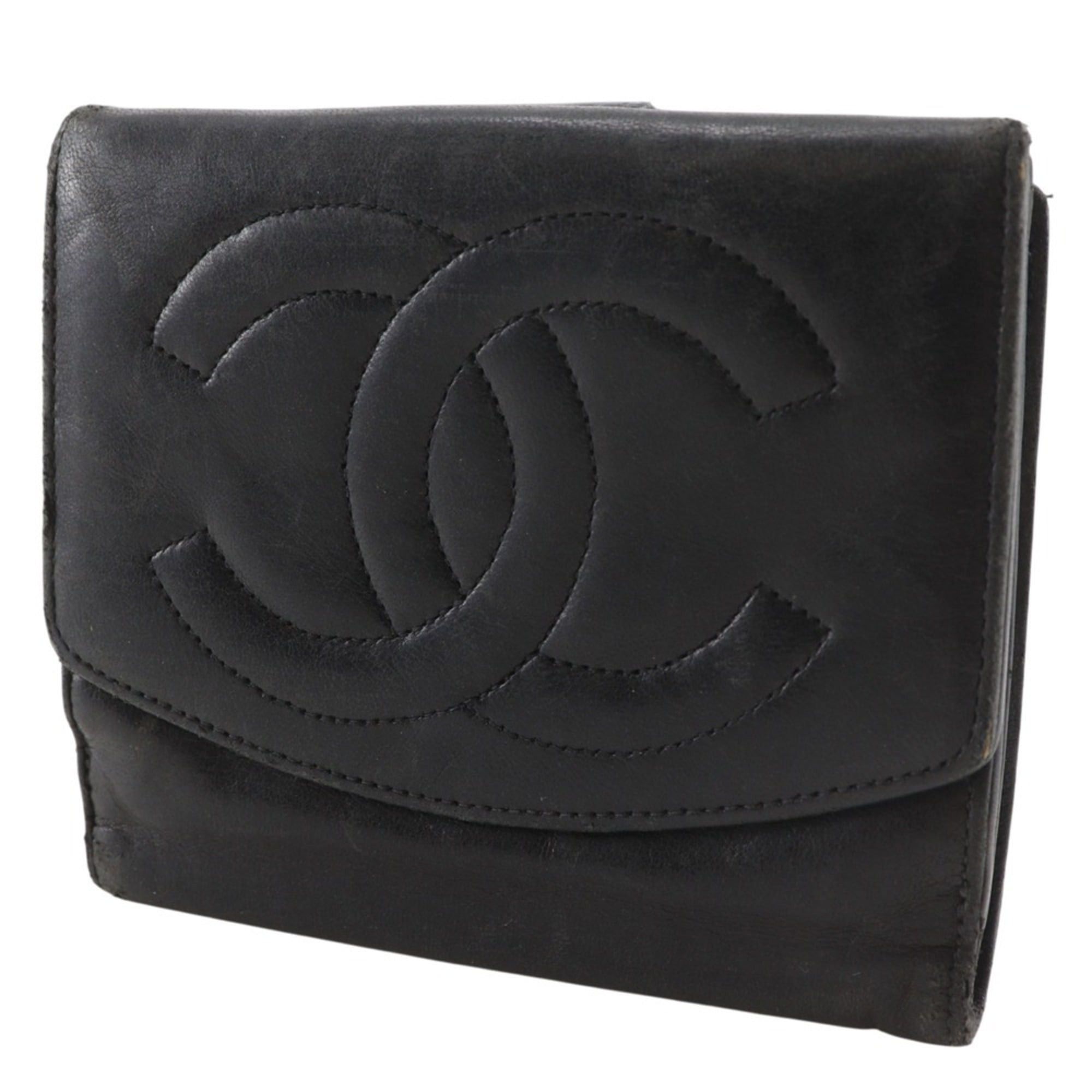 Chanel Chanel Coco Mark Bi-fold Wallet, Lambskin, Black, Snap Button, Women's Size ONE SIZE - 2 Thumbnail