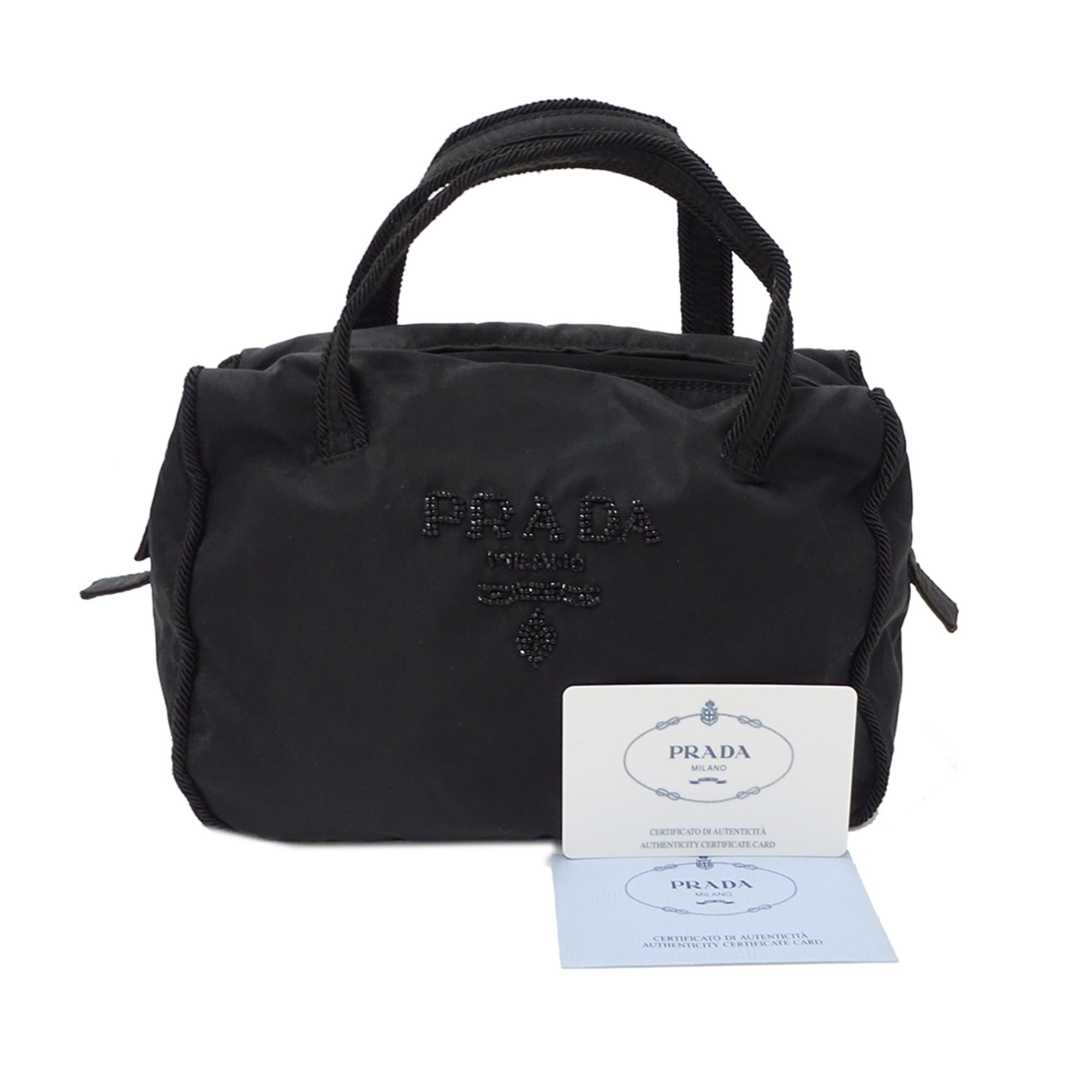 Prada Prada handbag for women, brand name handbag, Tessuto nylon, beads, black, B3764, perfect going out. Size ONE SIZE - 7 Thumbnail