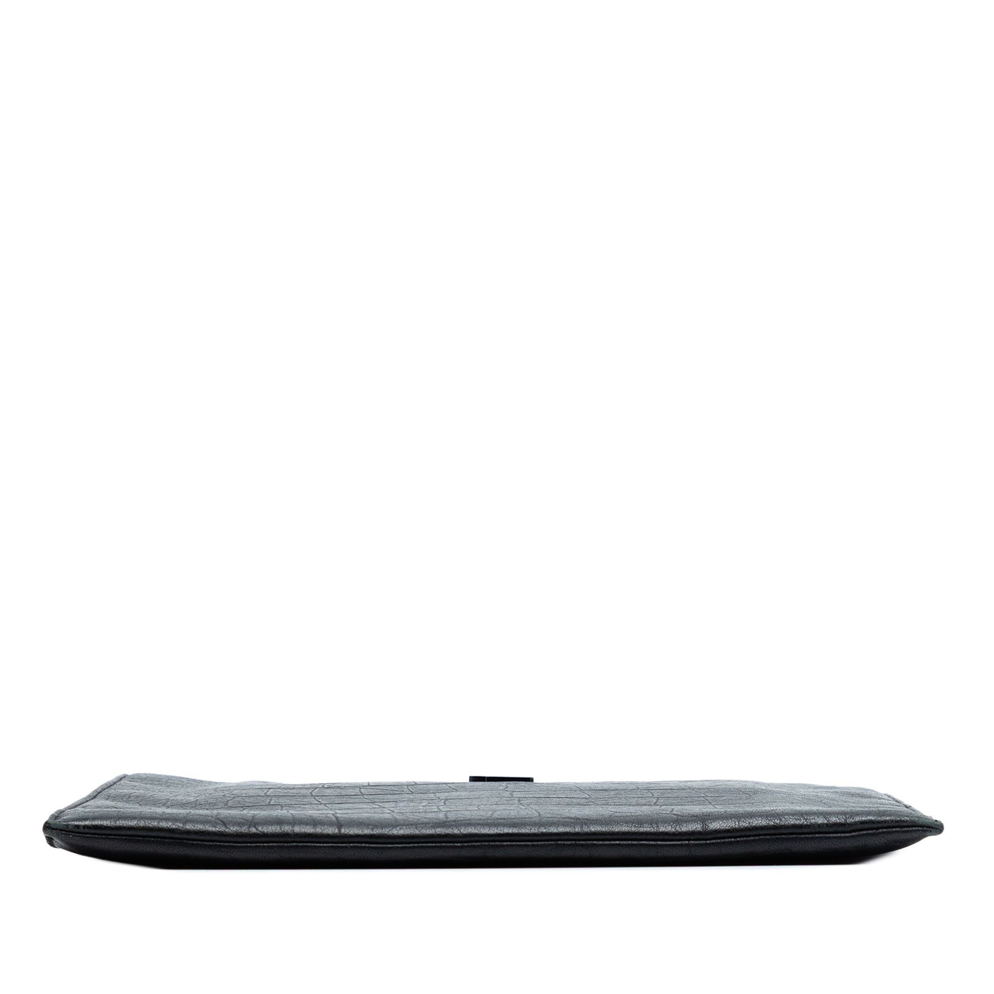 Saint Laurent Paris Croc Embossed Leather Monogram Clutch Size ONE SIZE - 3 Thumbnail
