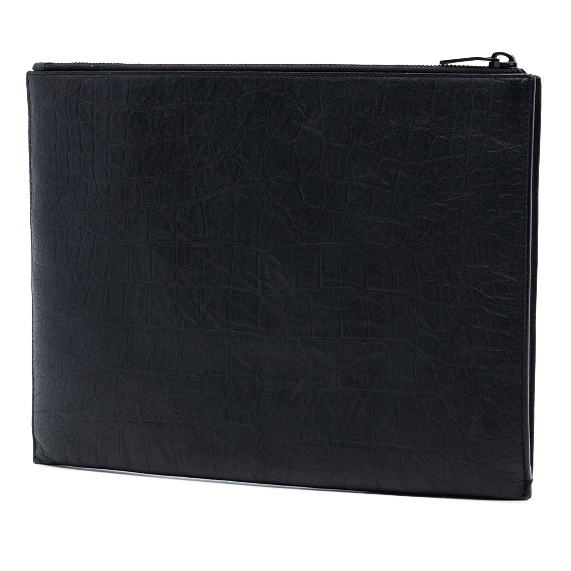 Saint Laurent Paris Croc Embossed Leather Monogram Clutch Size ONE SIZE - 2 Thumbnail