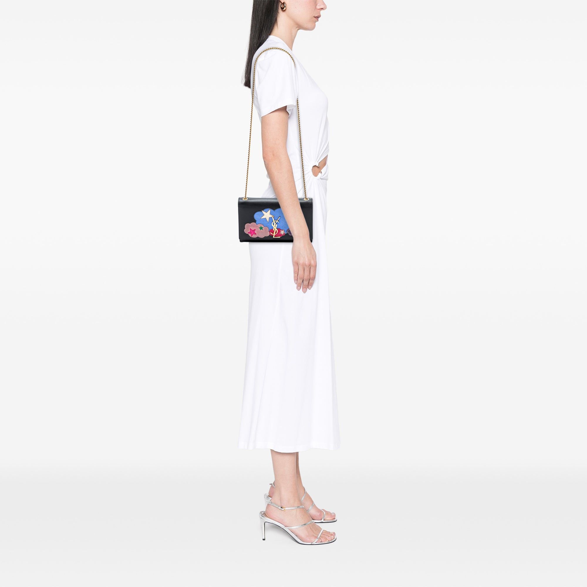 Saint Laurent Paris Medium Lambskin Cloud Star Patchwork Monogram Kate Crossbody Size ONE SIZE - 7 Thumbnail