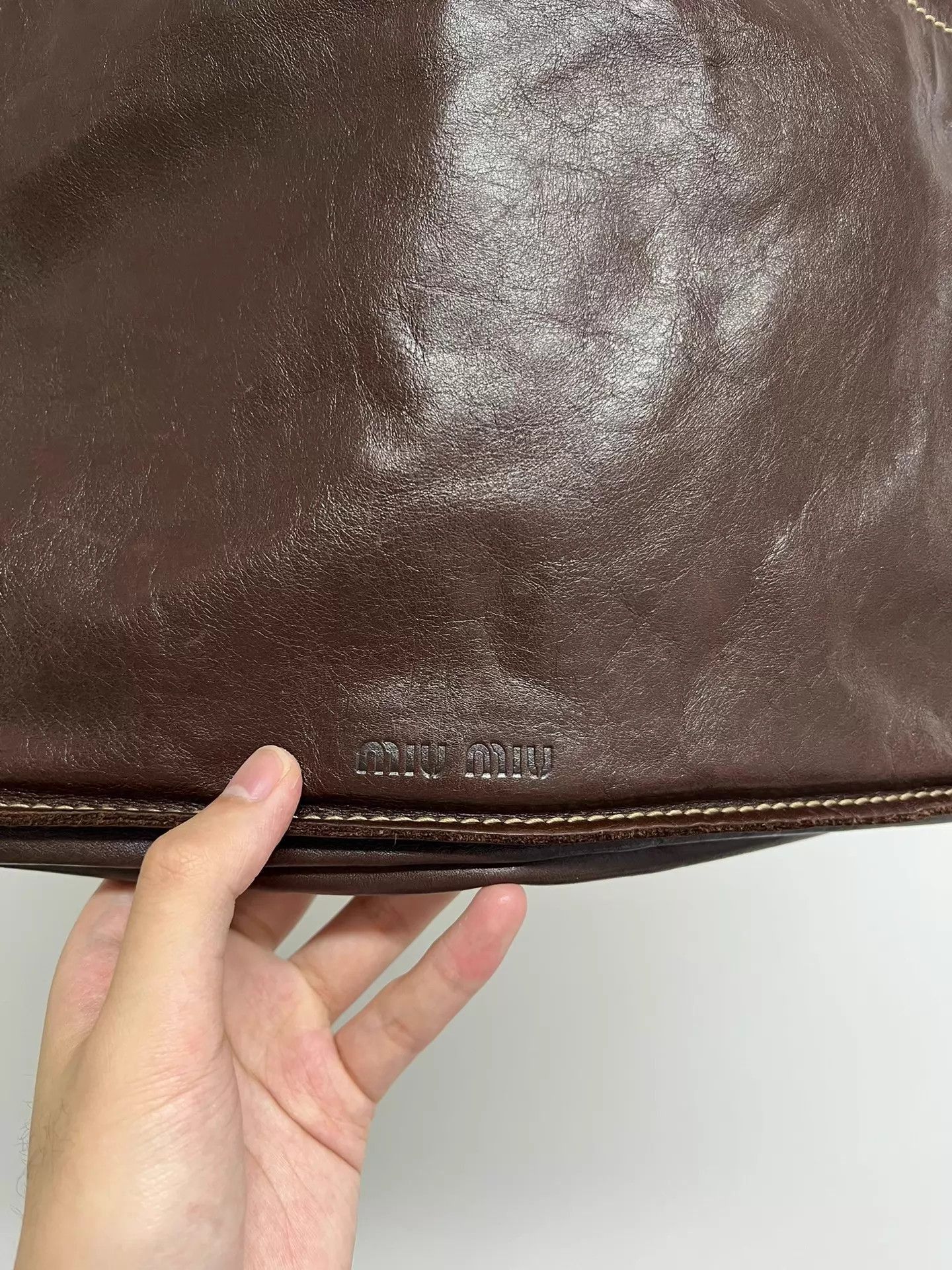 Miu Miu Brown Leather Handbag with Top Handles Size ONE SIZE - 3 Thumbnail