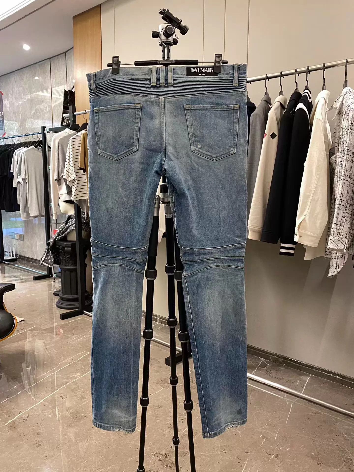 Balmain Blue Distressed Moto-Style Denim Jeans Size US 32 / EU 48 - 2 Thumbnail